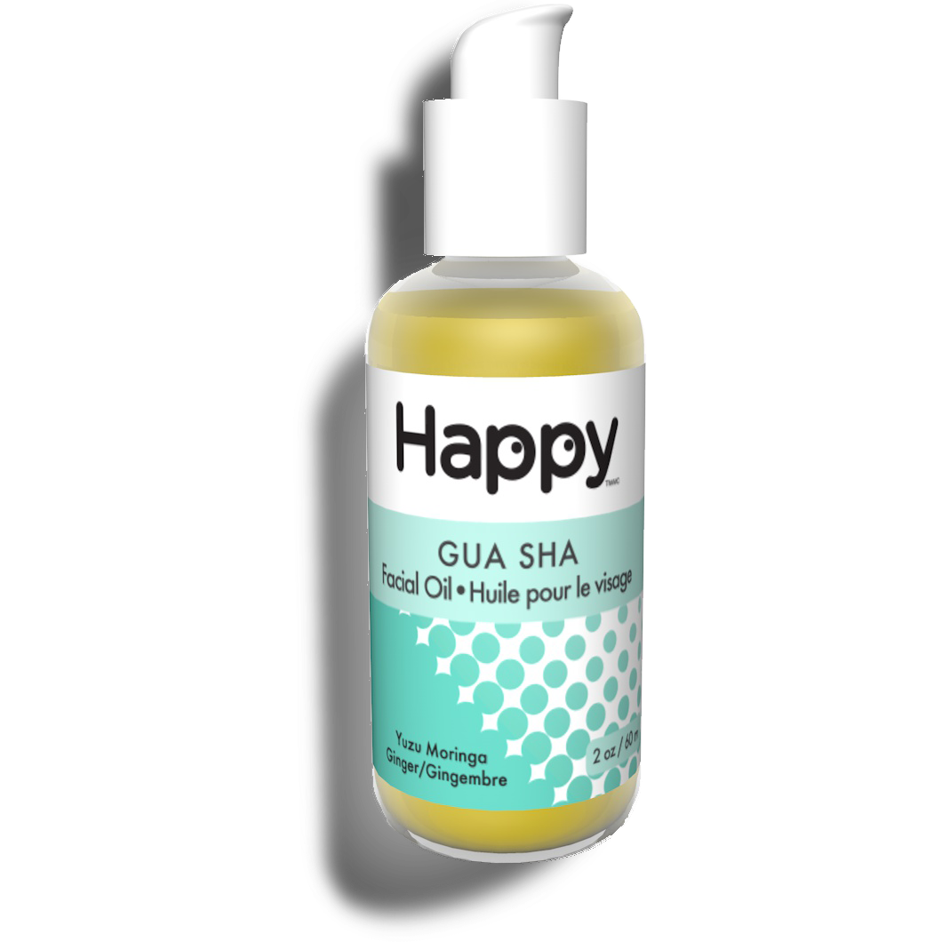 Happy Natural Gua Sha Facial Oil with Organic Jojoba, Moringa, Rosehip, Yuzu and Ginger, 60ml