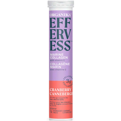 Cranberry Flavour, 14 Tablets | Organika Effervess Marine Collagen with Vitamin C