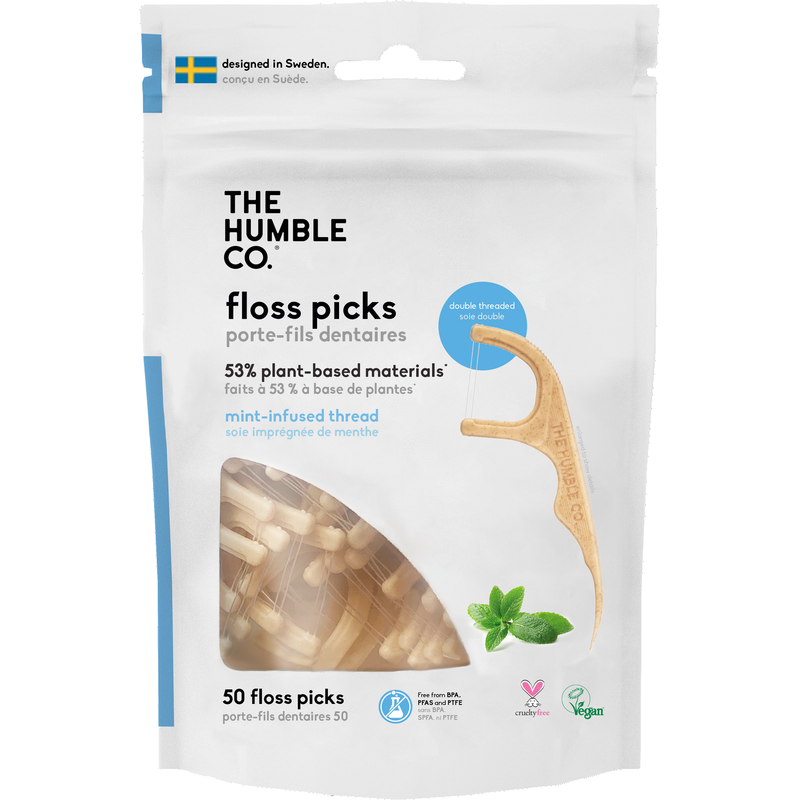 The Humble Co. Dental Floss Picks, Mint or Charcoal Mint, Case of 4 x 50 or 4 x 150 Picks