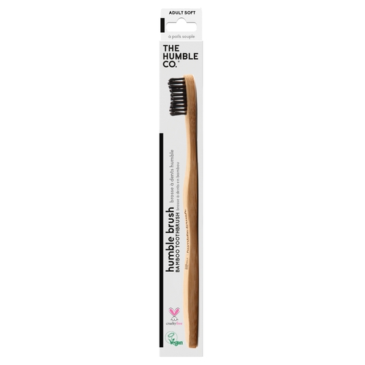 The Humble Co. Adult Bamboo Toothbrush, Soft Bristles, Black or White, Case of 6 - Black