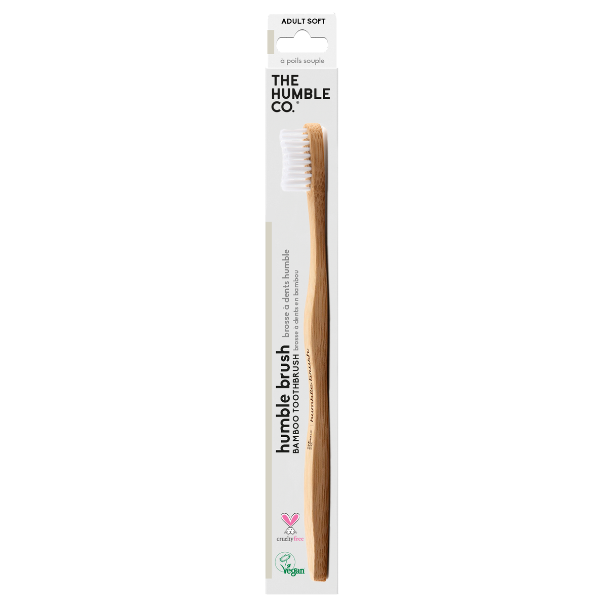 The Humble Co. Adult Bamboo Toothbrush, Soft Bristles, Black or White, Case of 6 - White