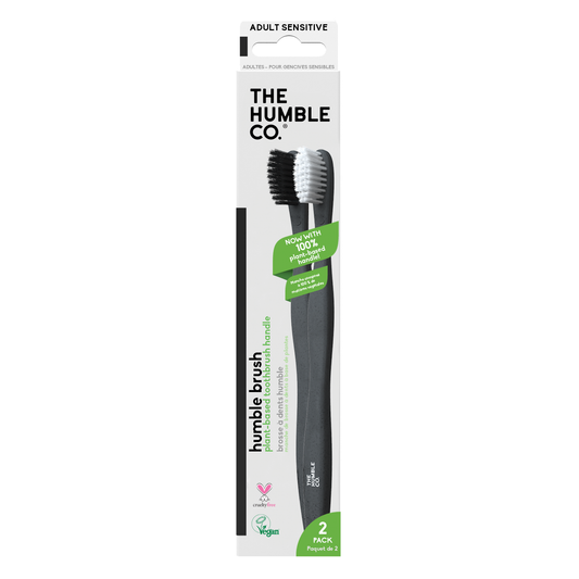 The Humble Co. Plant-Based Toothbrush 2-Pack, Black and White or Blue and Purple, Case of 6 x 2 - Black and White
