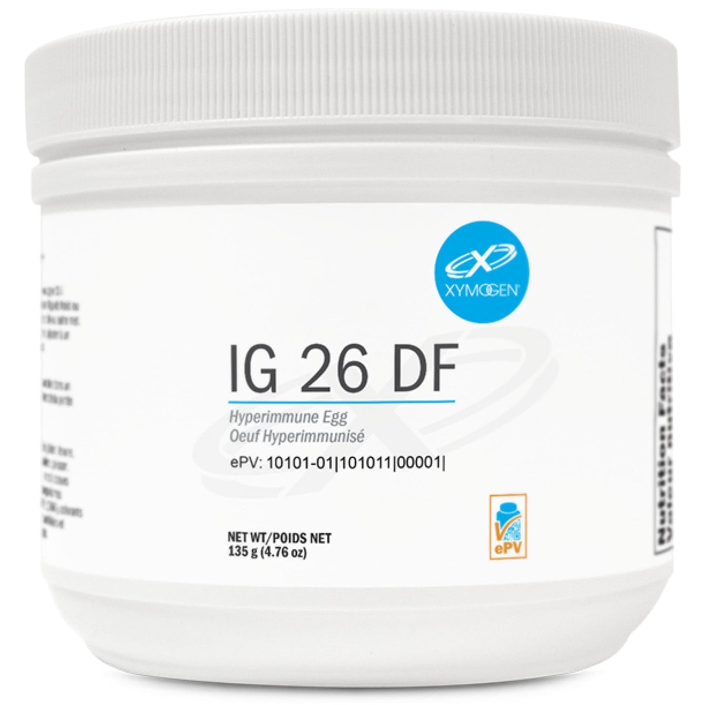 Xymogen IG 26 DF Egg Protein Powder, Hyperimmune Egg Immune Support, Unflavoured, 135g