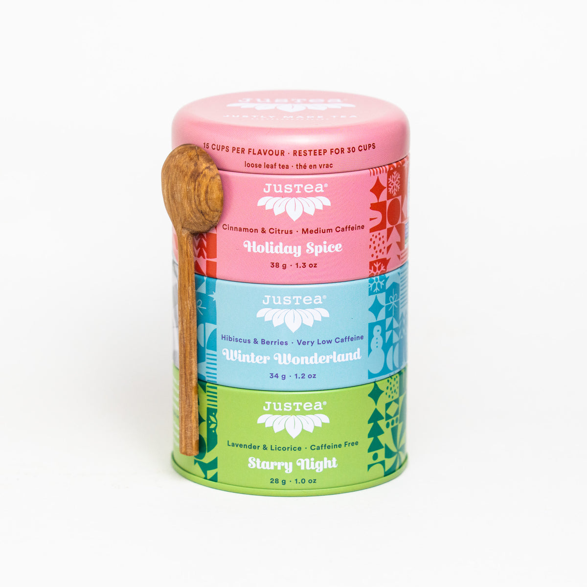 JusTea Loose Leaf Tea Trio Gift Tins, Assorted or Holiday, Three Mini Tins per Set, Case of 6 Sets - Holiday Trio (Holiday Spice, Winter Wonderland, Starry Night)