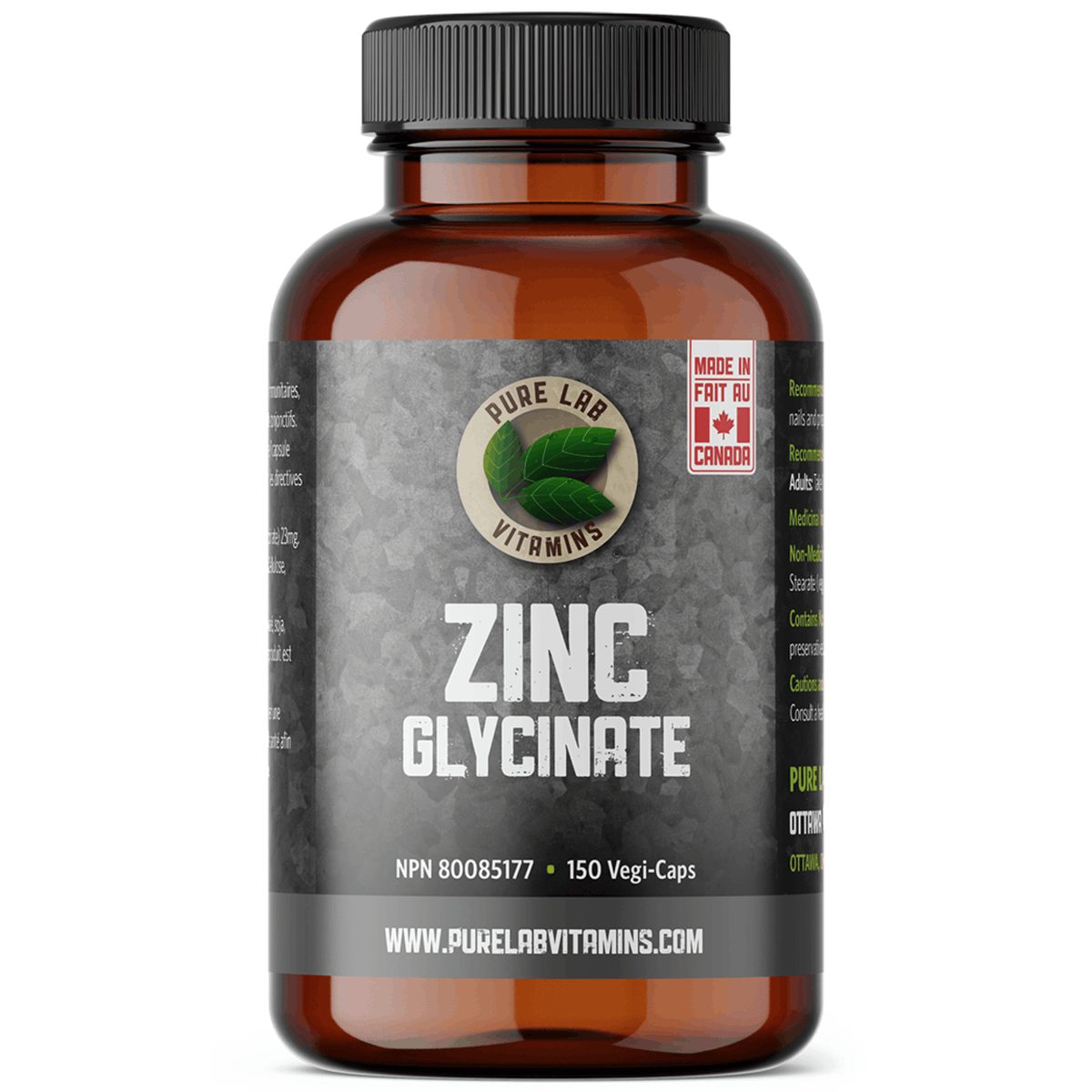 150 Vegetable Capsules | Pure Lab Vitamins Zinc Glycinate Infographic