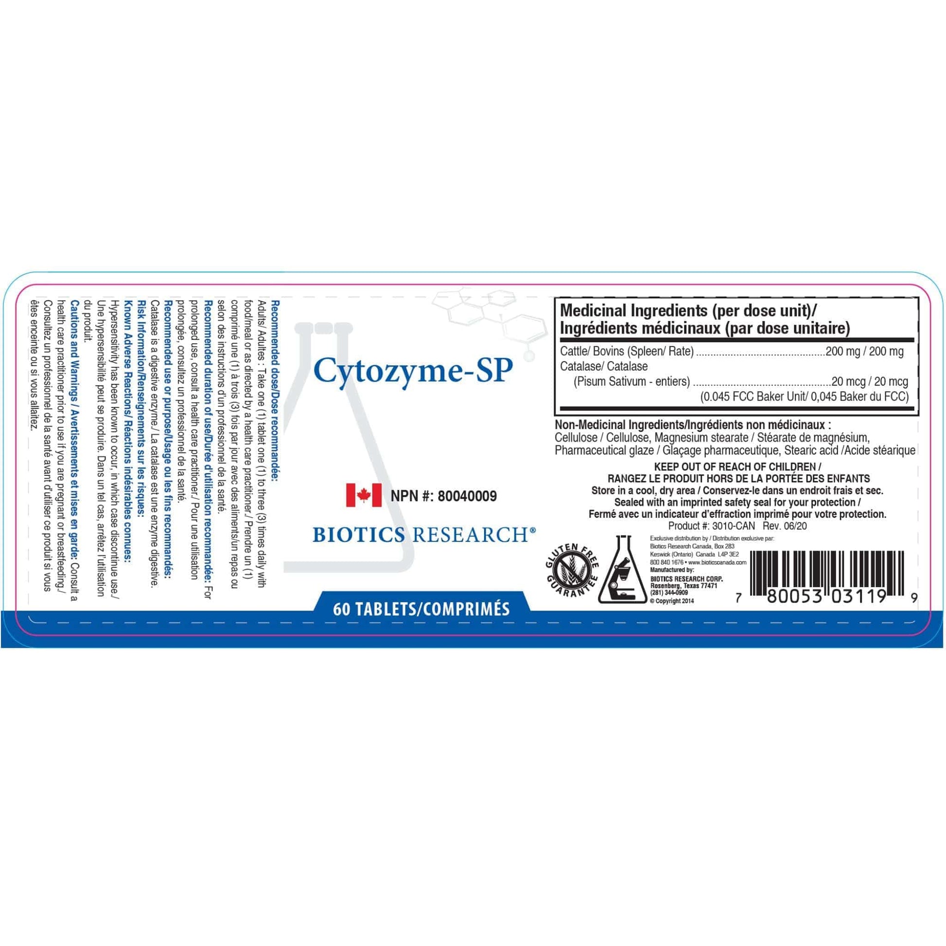 60 Tablets | Biotics Research Cytozyme-SP (Spleen)
