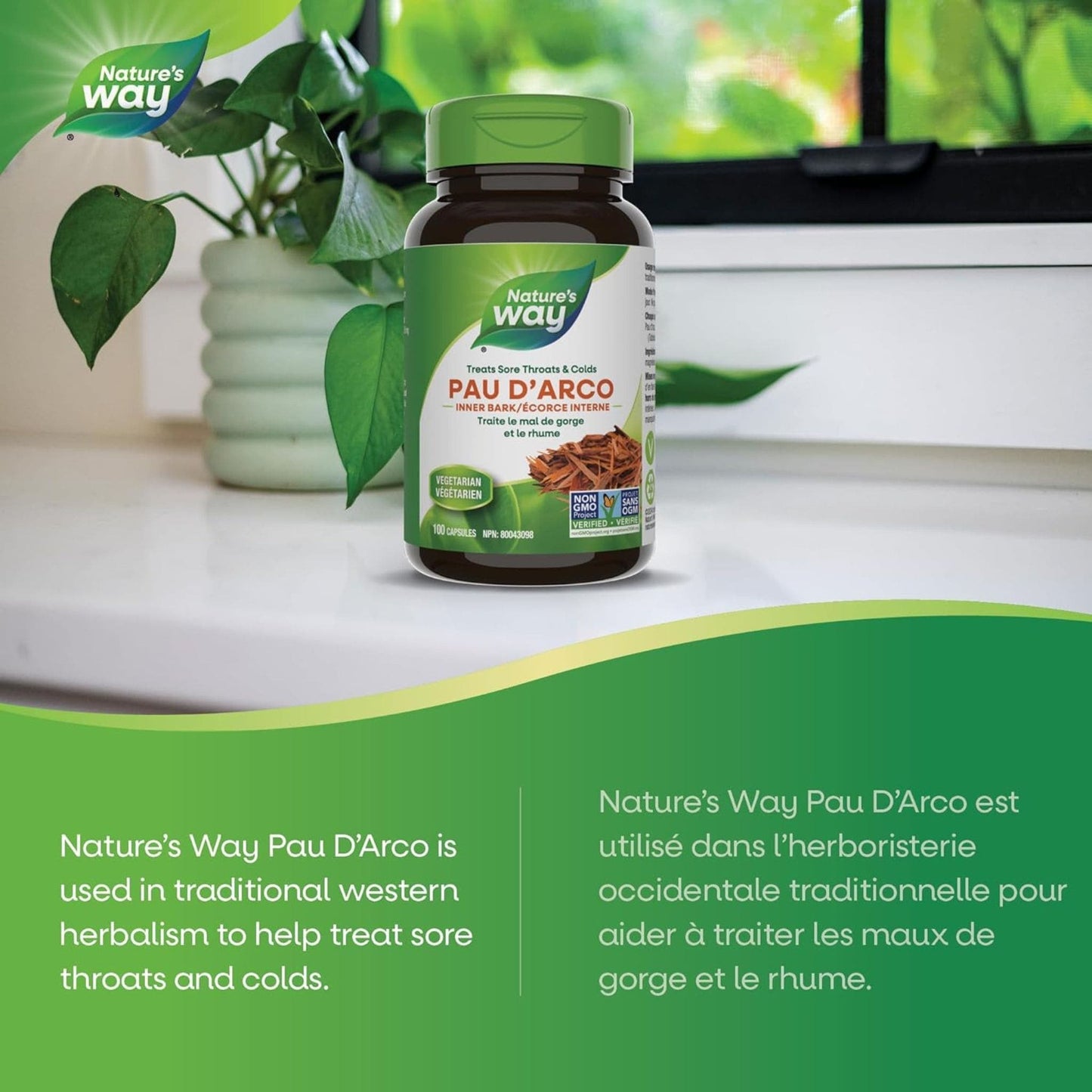 100 Vegetable Capsules | Nature's Way Pau D'Arco inner Bark