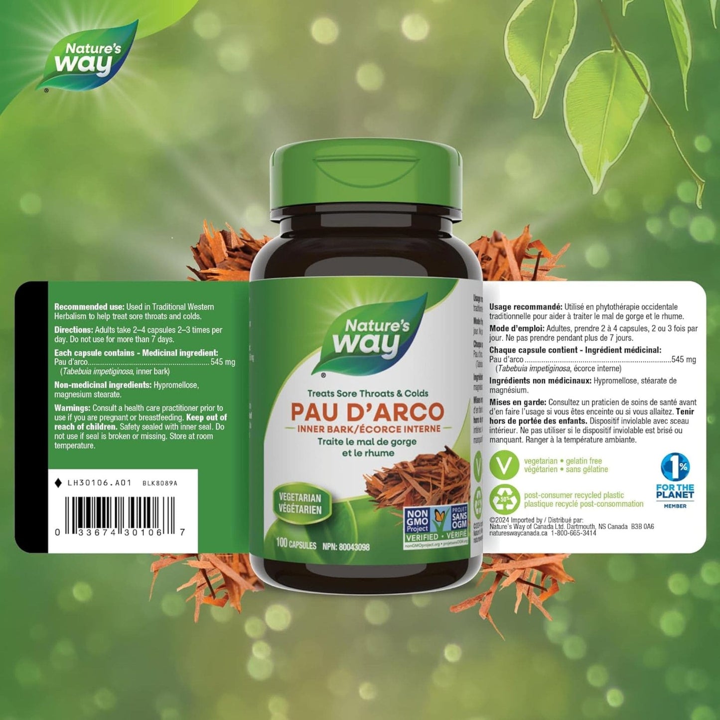 100 Vegetable Capsules | Nature's Way Pau D'Arco inner Bark