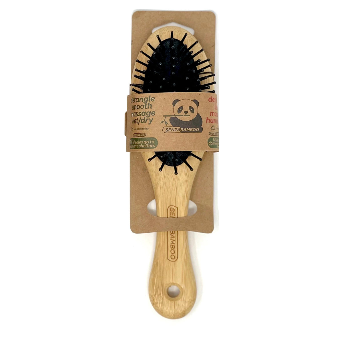 SENZABAMBOO Bamboo Hairbrush, Wet or Dry Detangling Brush with Nylon Bristles, Small or Large Round Tip Paddle - Small