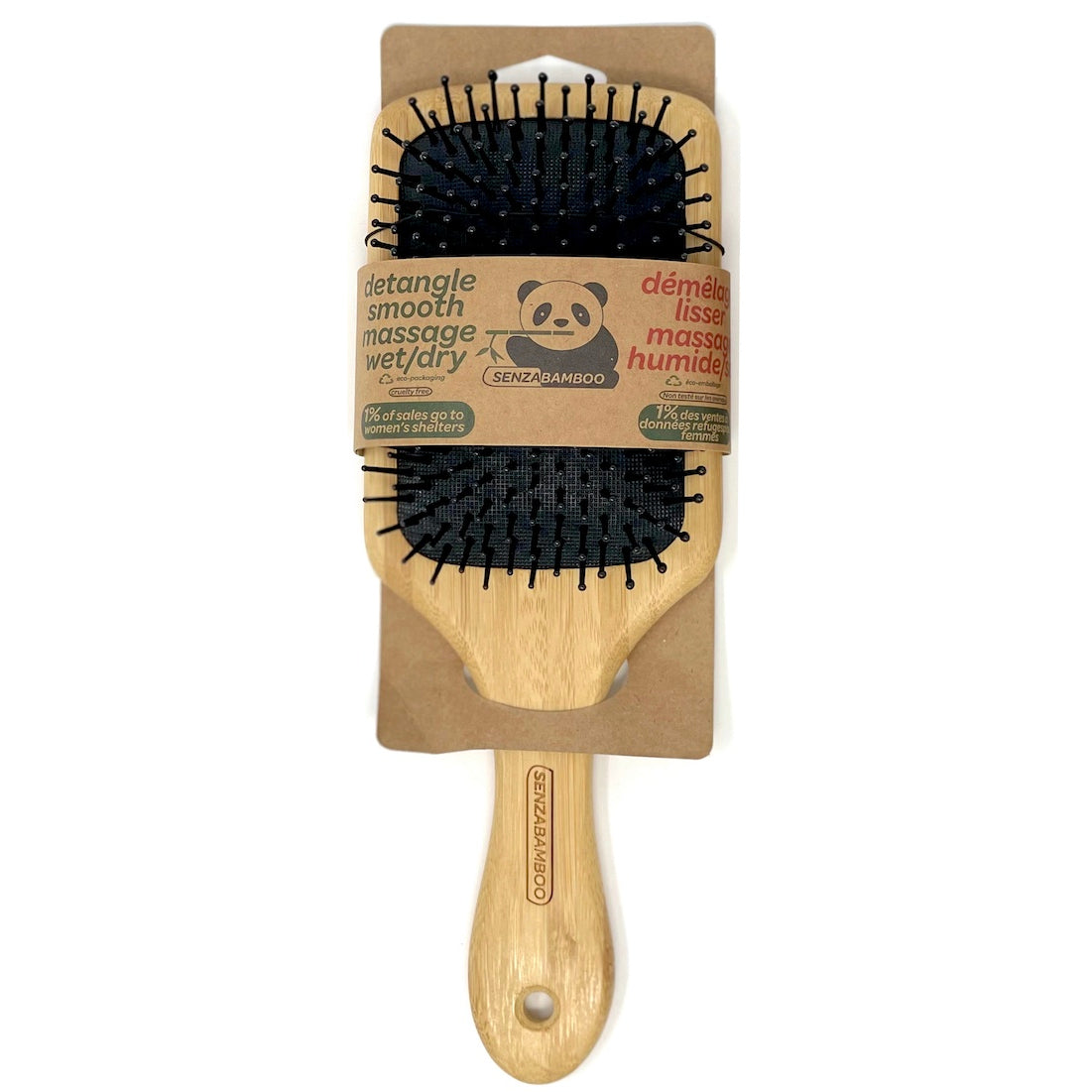 SENZABAMBOO Bamboo Hairbrush, Wet or Dry Detangling Brush with Nylon Bristles, Small or Large Round Tip Paddle - Large, Round Tip