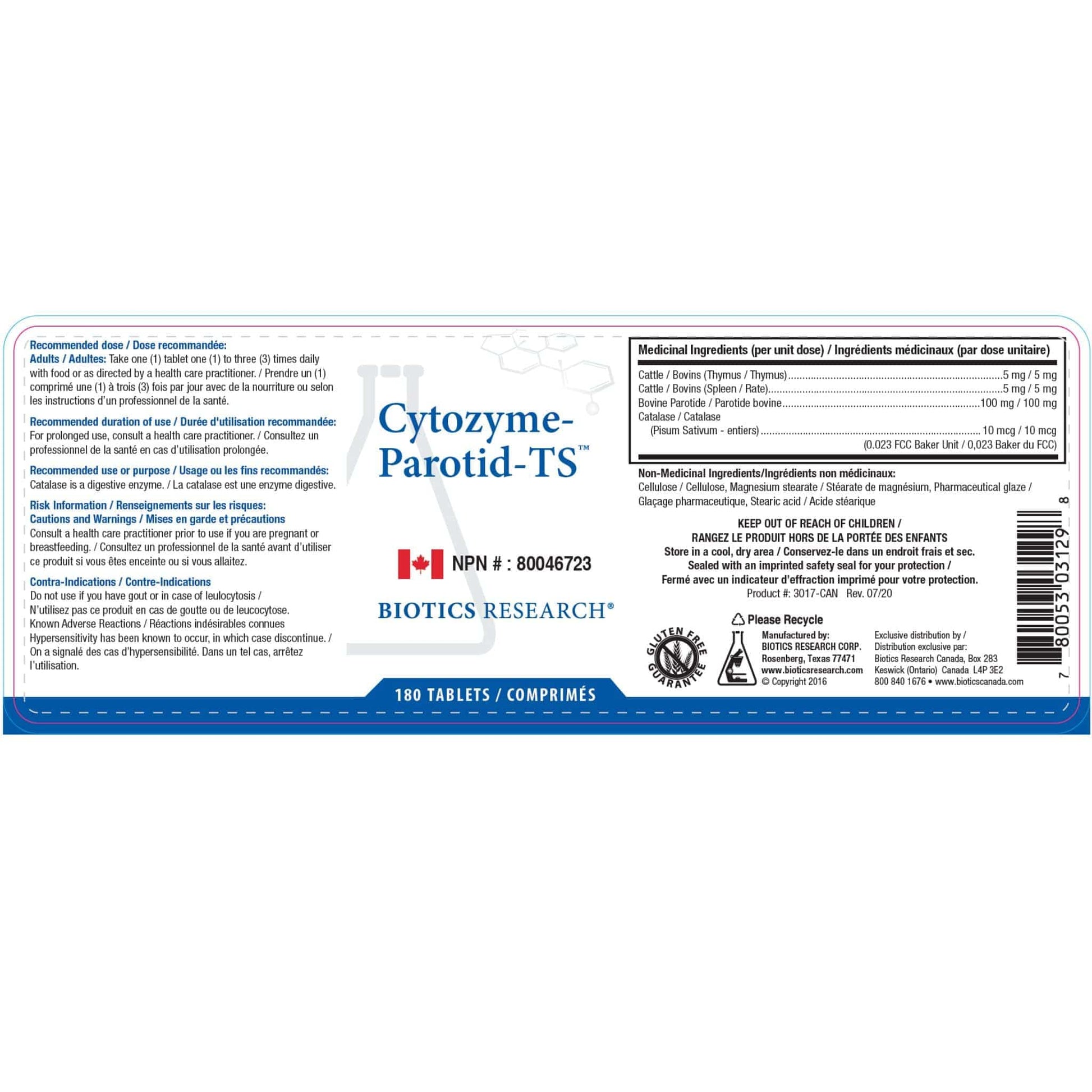 180 Tablets | Biotics Research Cytozyme-Parotid-TS