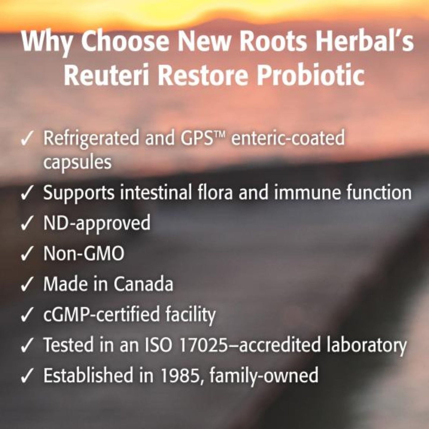30 Enteric Coated Vegetable Capsules | New Roots Reuteri Restore Bowel-Balance Probiotic, 2.5 Billion+