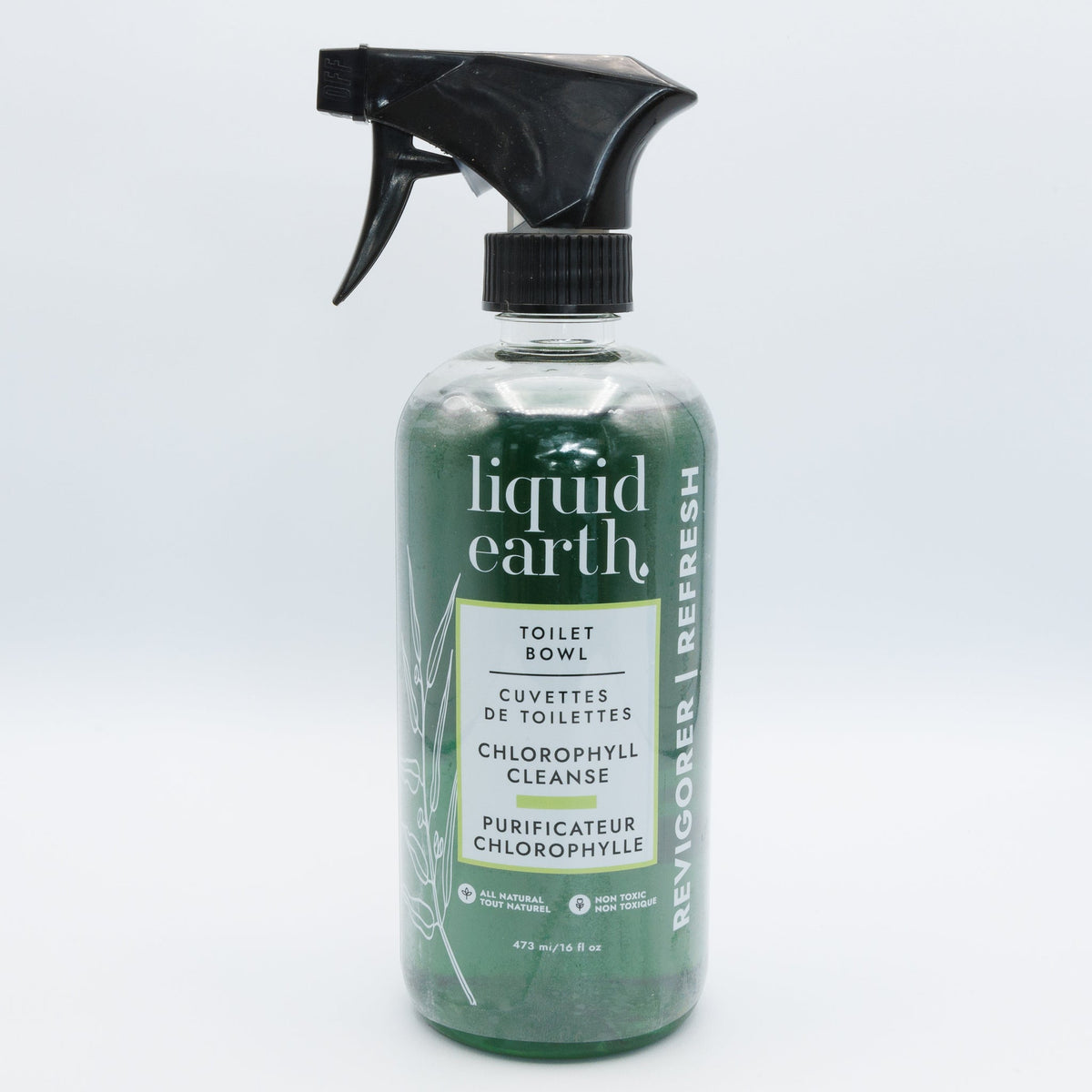 Liquid Earth Chlorophyll Toilet Bowl Cleaner, Bleach-Free and Septic-Safe Spray with Peppermint and Lemon Eucalyptus, 473ml or 1.5L Refill - 473ml Spray