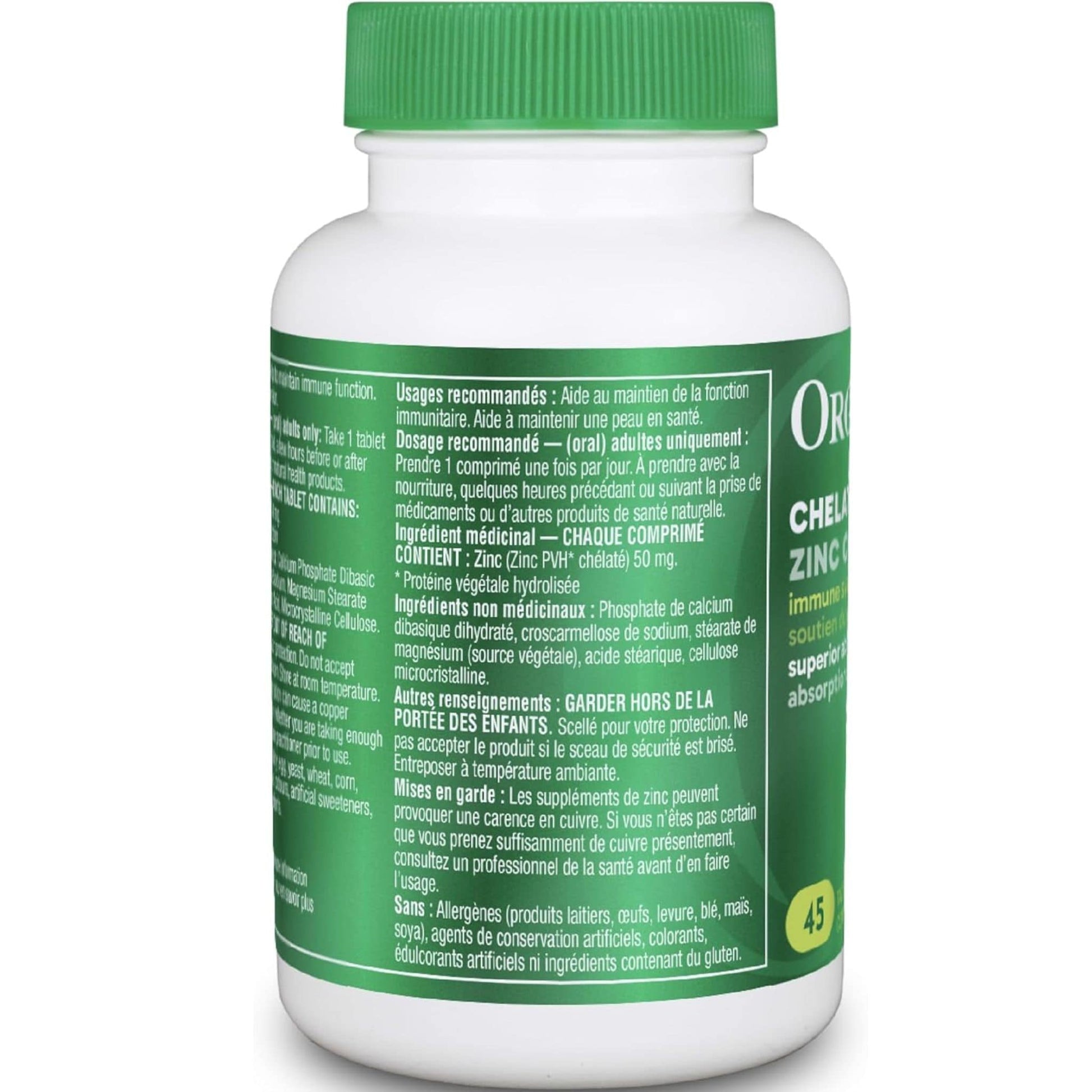 45 Tablets | Organika Chelated Zinc 50 mg