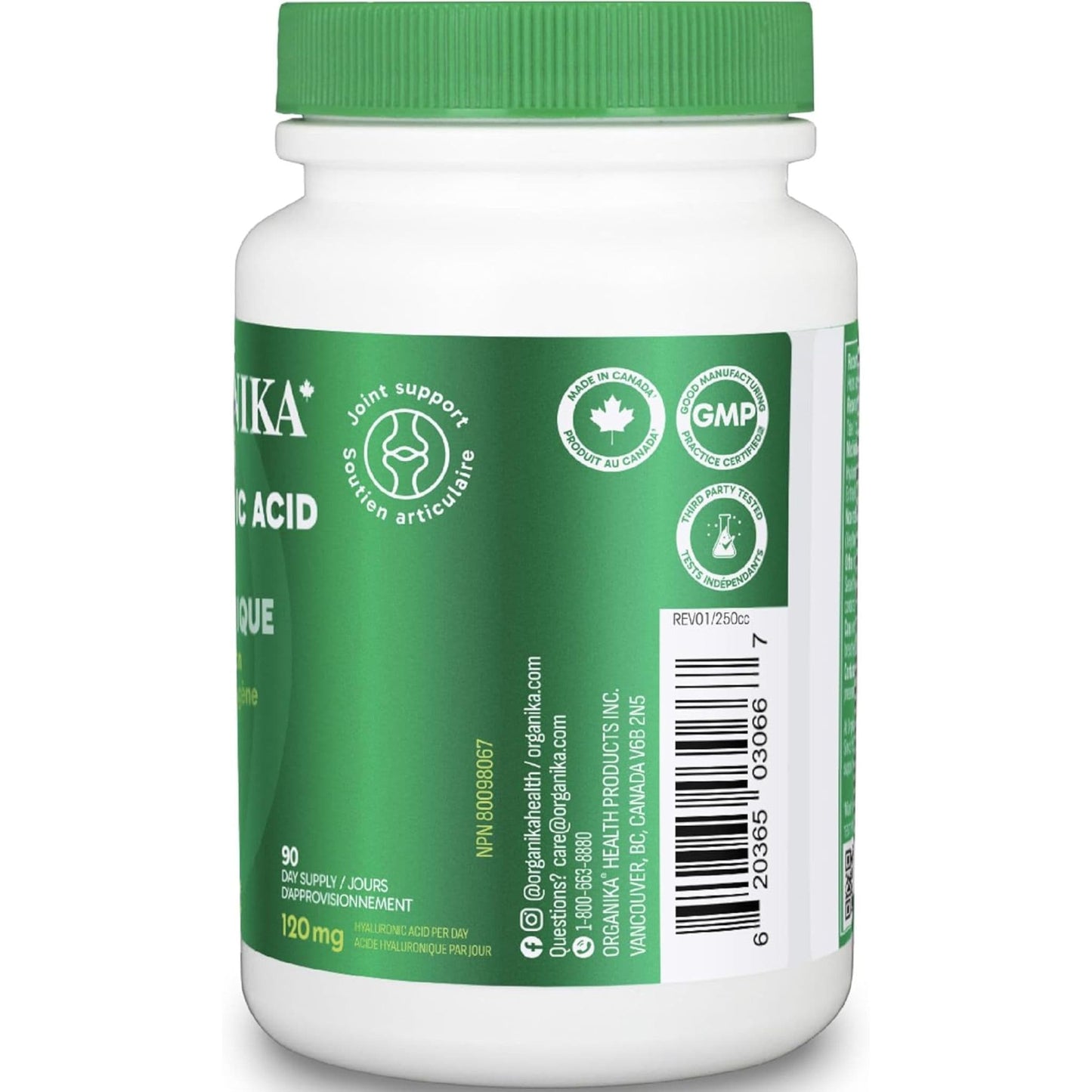 90 Vegetarian Capsules | Organika Hyaluronic Acid 120 mg