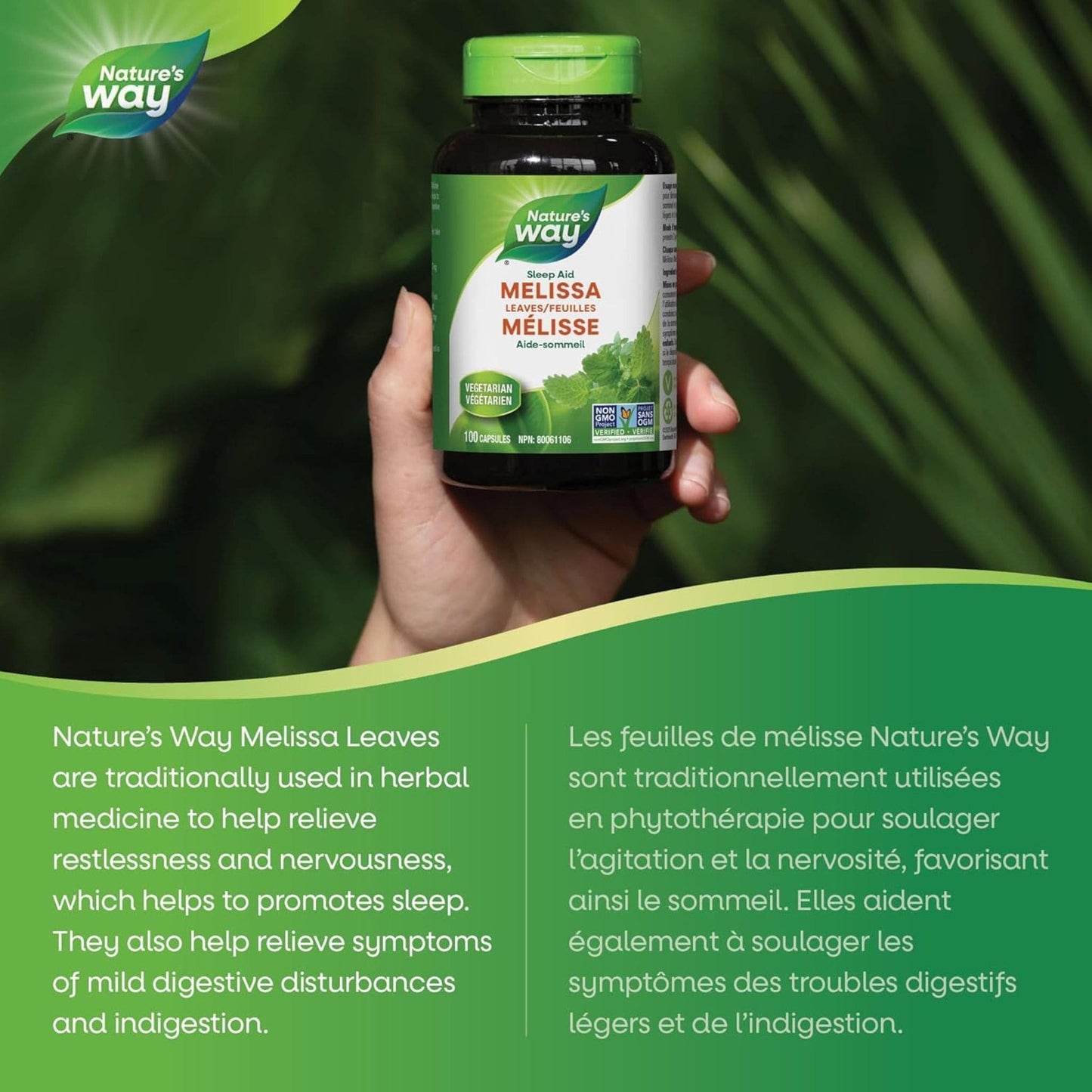 100 Vegetarian Capsules | Nature's Way Melissa Leaves