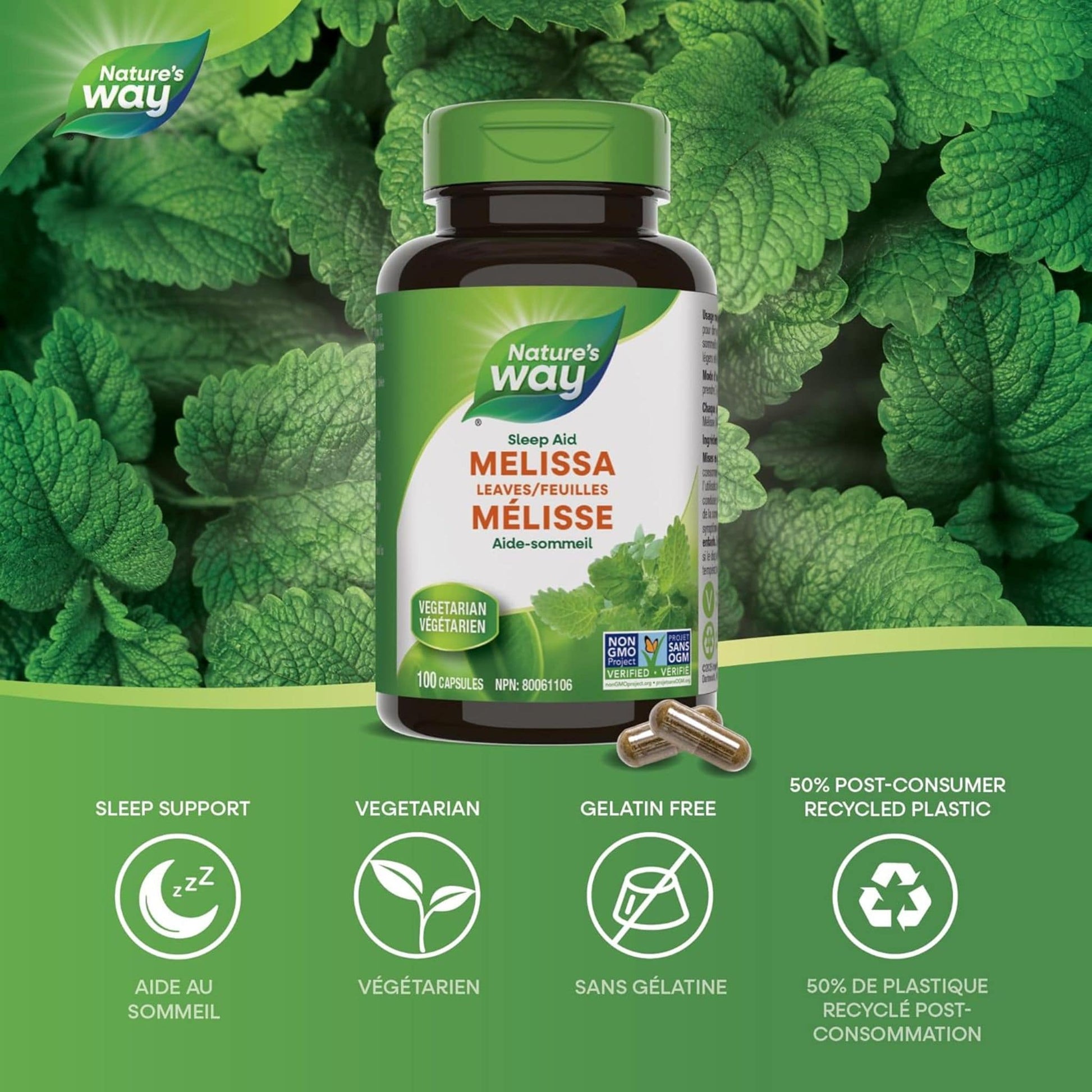 100 Vegetarian Capsules | Nature's Way Melissa Leaves