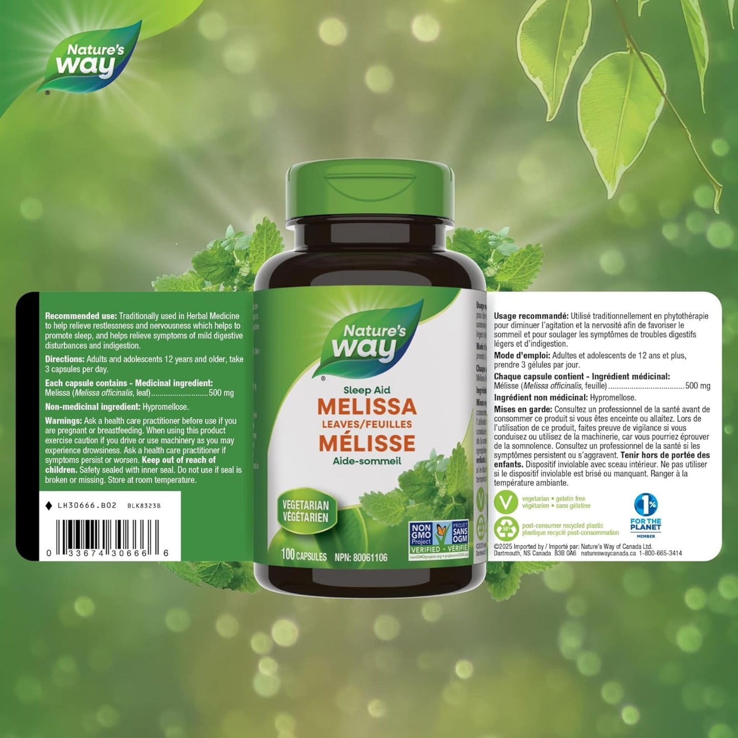100 Vegetarian Capsules | Nature's Way Melissa Leaves
