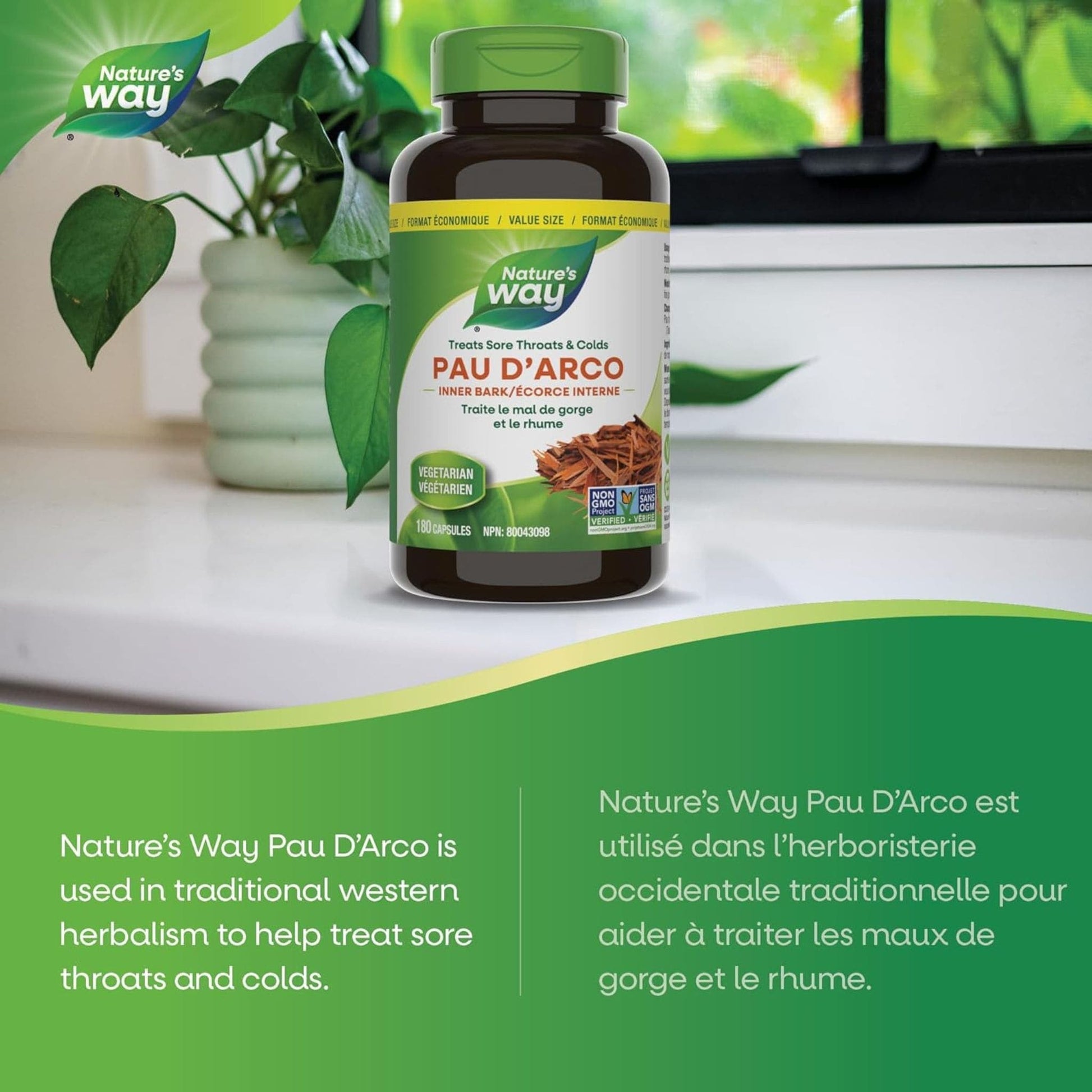 180 Vegetable Capsules | Nature's Way Pau D'Arco inner Bark