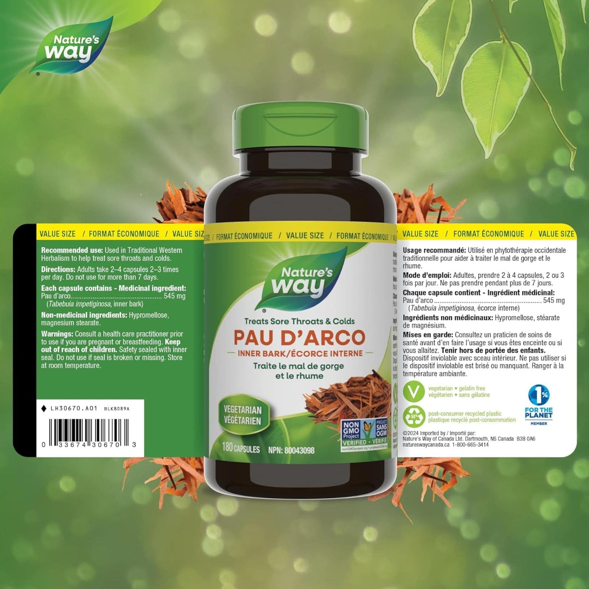 180 Vegetable Capsules | Nature's Way Pau D'Arco inner Bark