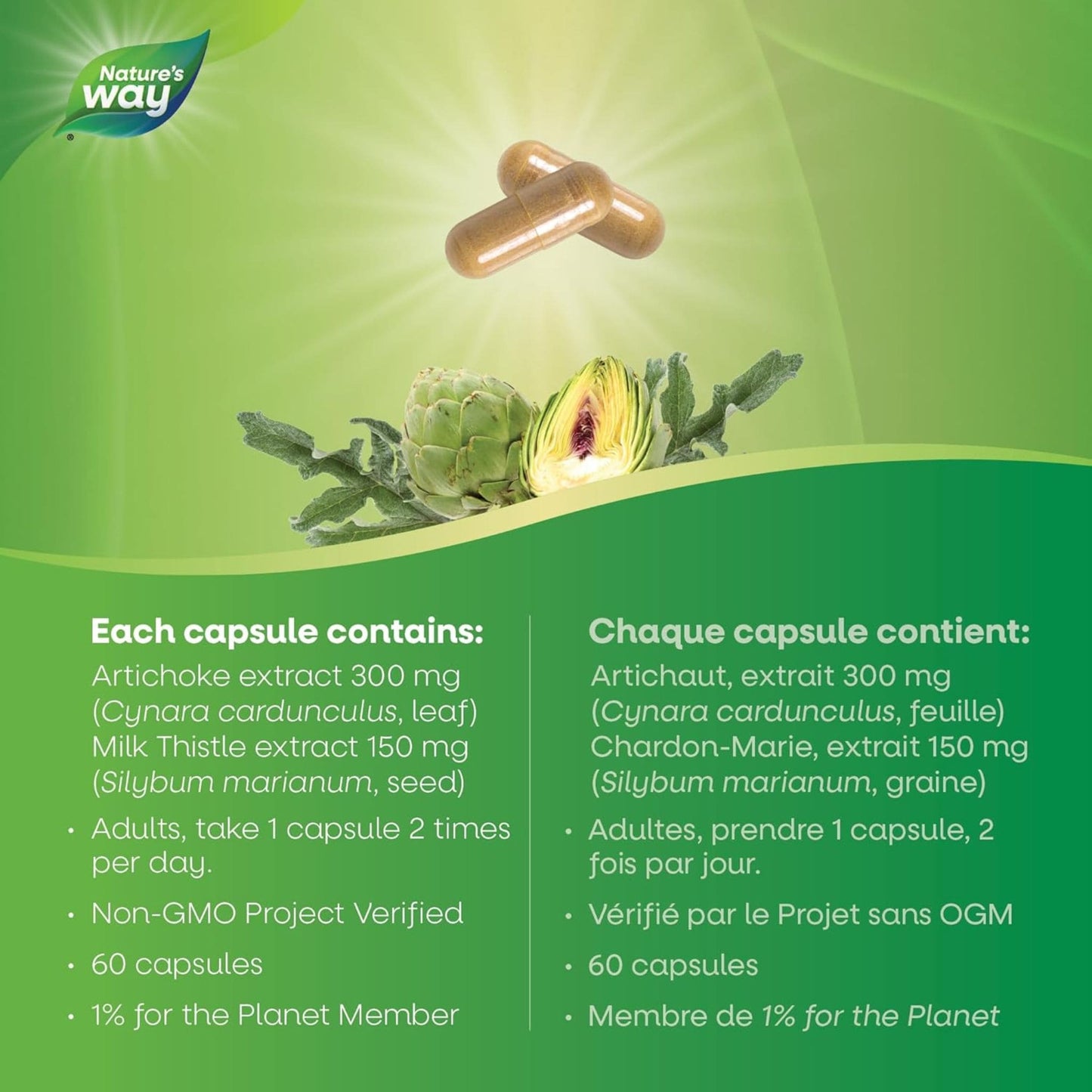 60 Vegetable Capsules | Nature's Way Artichoke