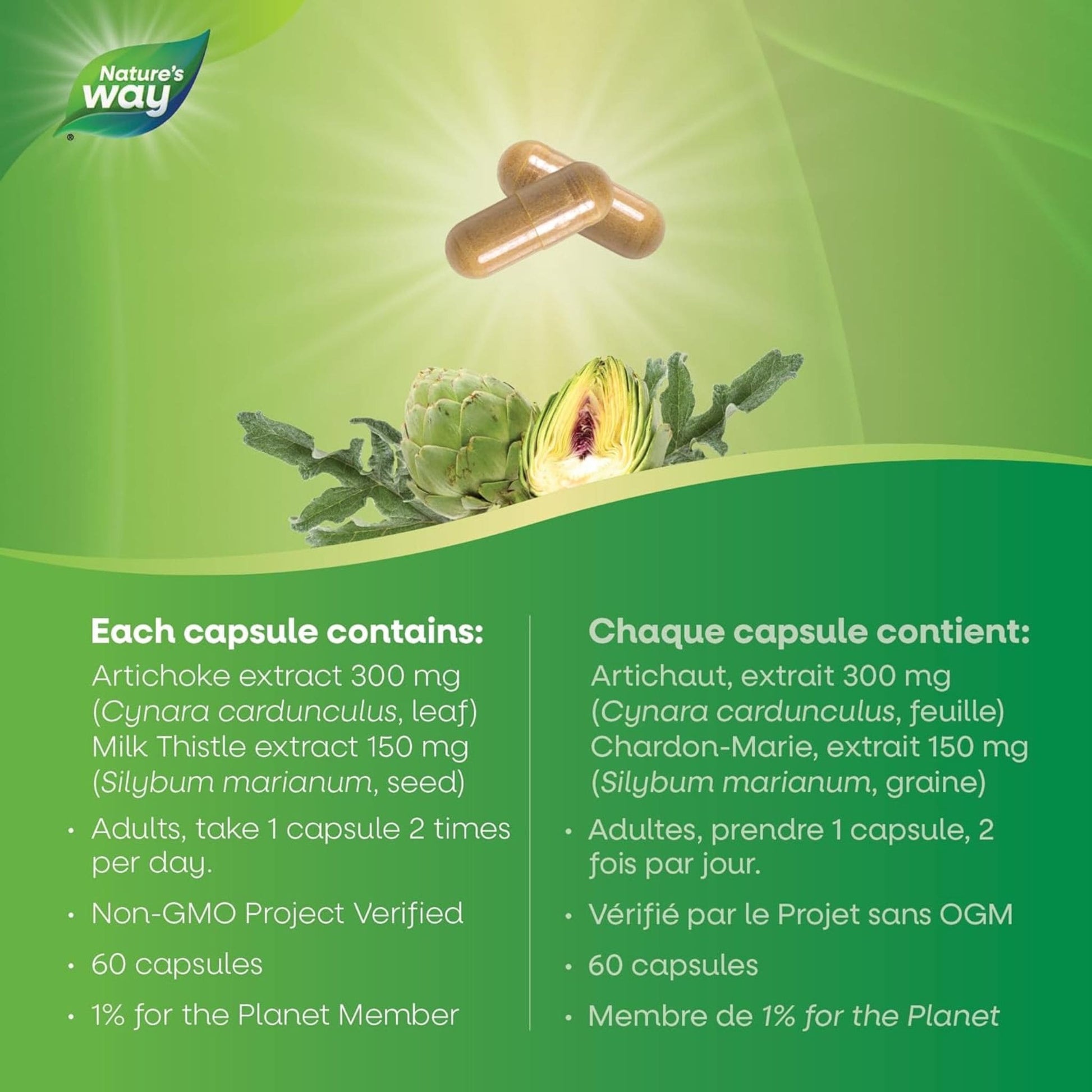 60 Vegetable Capsules | Nature's Way Artichoke