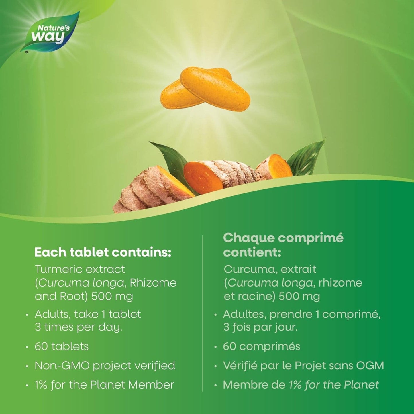 60 Vegetarian Tablets | Nature's Way Turmeric Standardized 450 mg 95% Curcumin