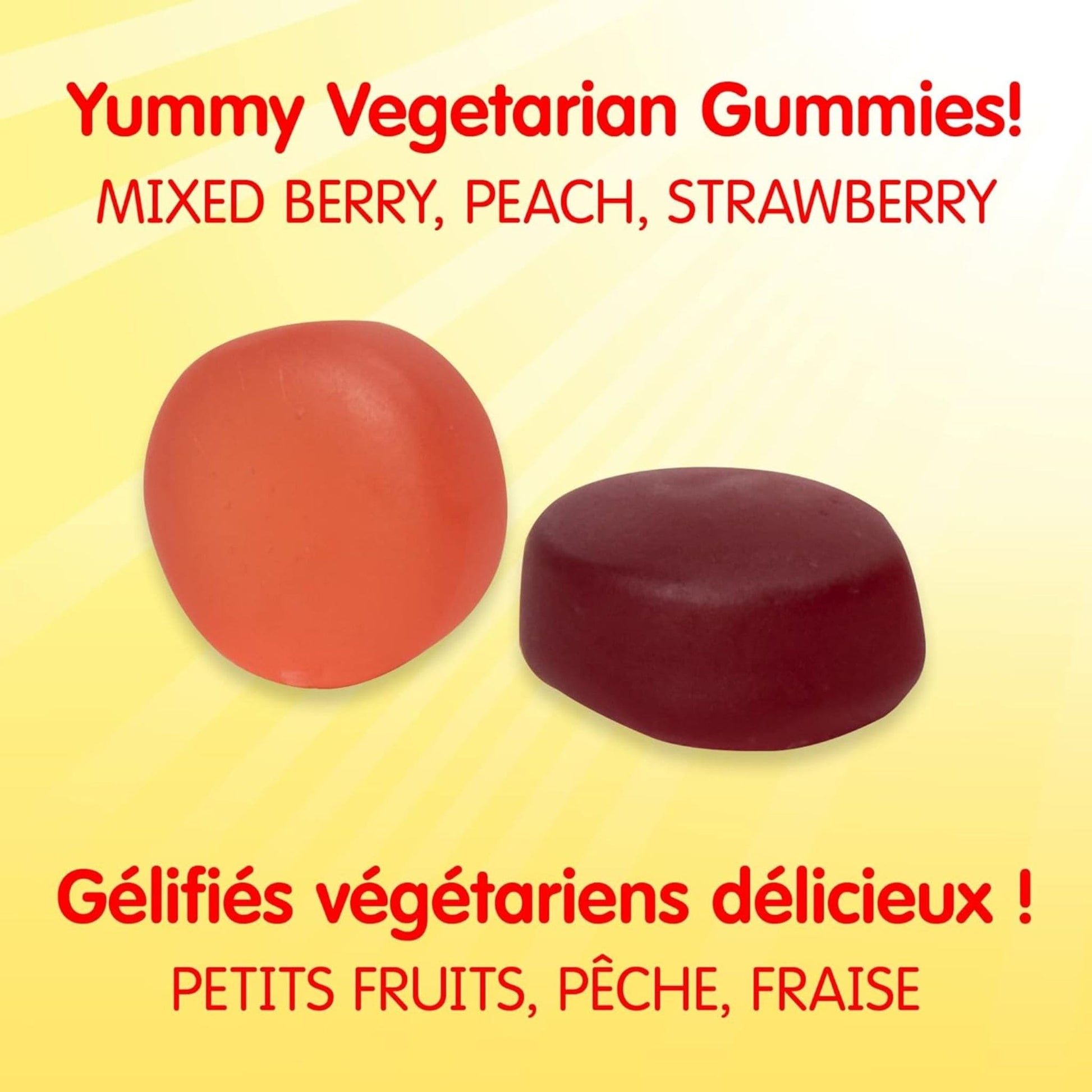 Mixed Berry, Peach, Strawberry 180 Vegetarian Gummies | Webber Naturals Sesame Street Daily Sunshine Vitamin D 600IU // Gummy Flavours