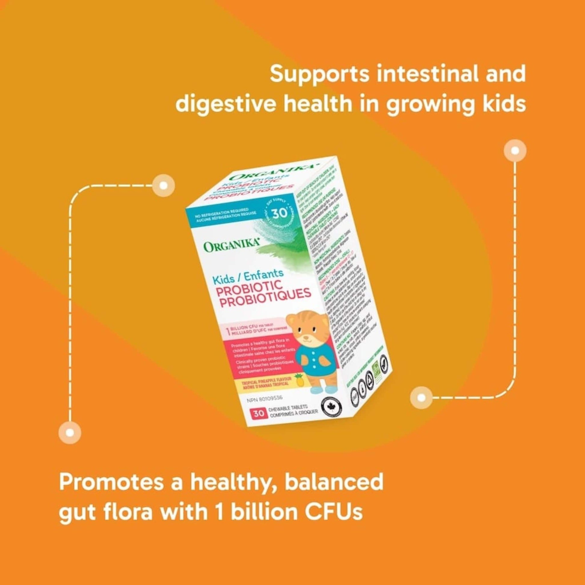 Tropical Pineapple Flavour, 30 Chewable Tablets | Organika Kids Probiotic 1 Billion CFU