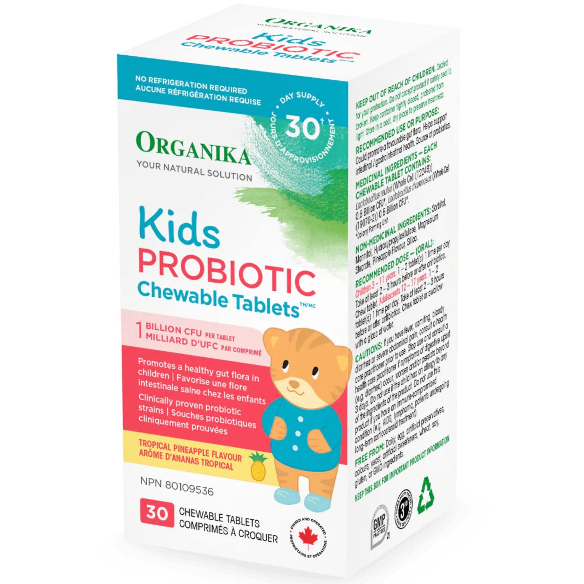 Tropical Pineapple Flavour, 30 Chewable Tablets | Organika Kids Probiotic 1 Billion CFU