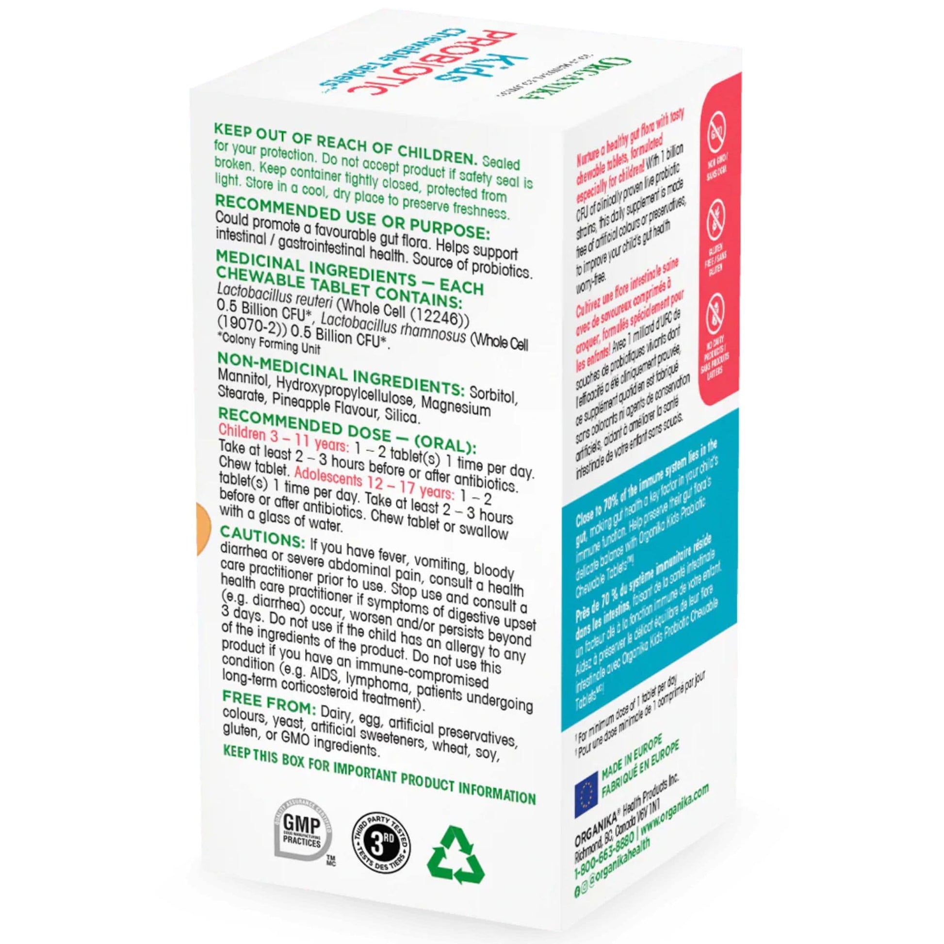 Tropical Pineapple Flavour, 30 Chewable Tablets | Organika Kids Probiotic 1 Billion CFU