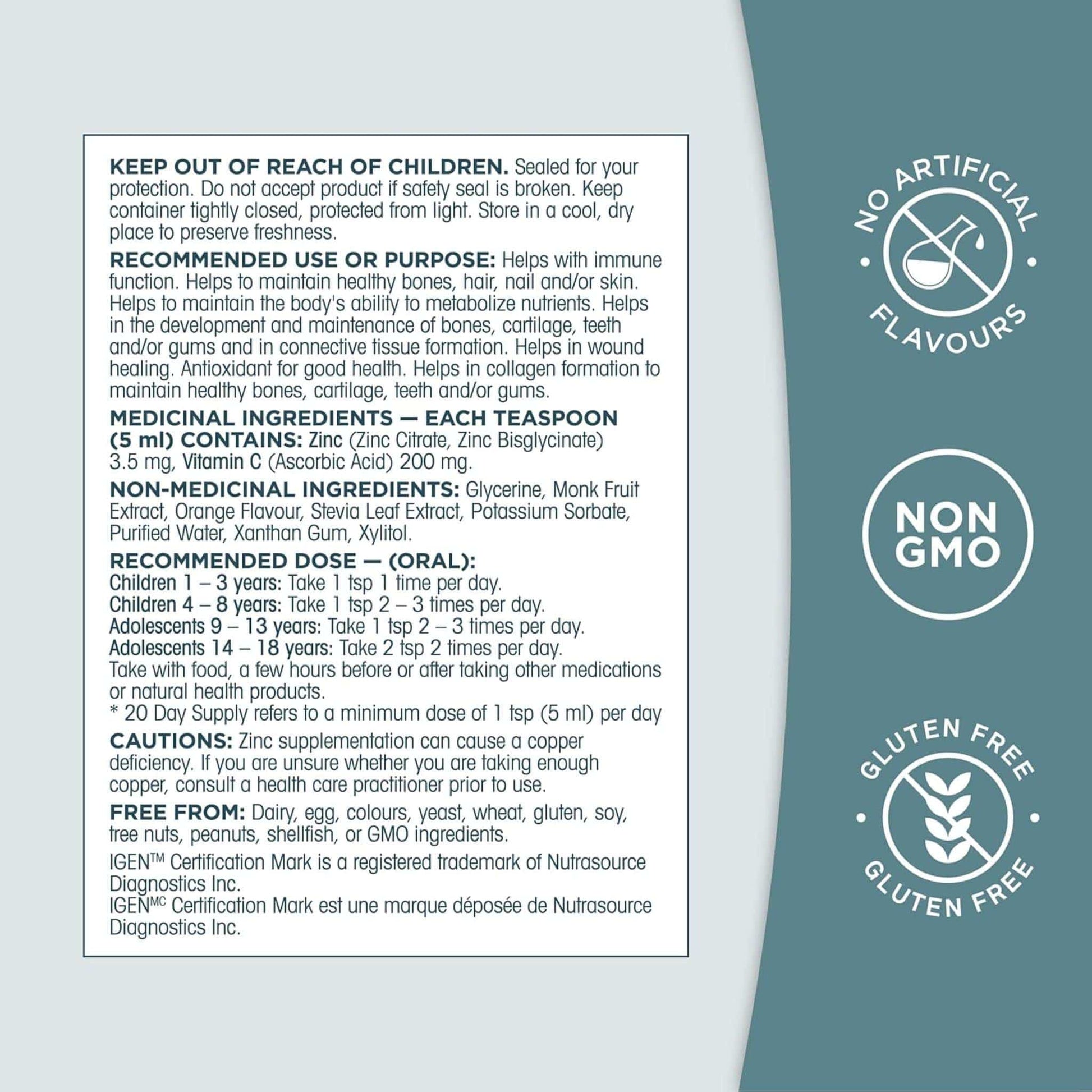 Sweet Orange Flavour, 100mL | Organika Kids Liquid Zinc with Vitamin C