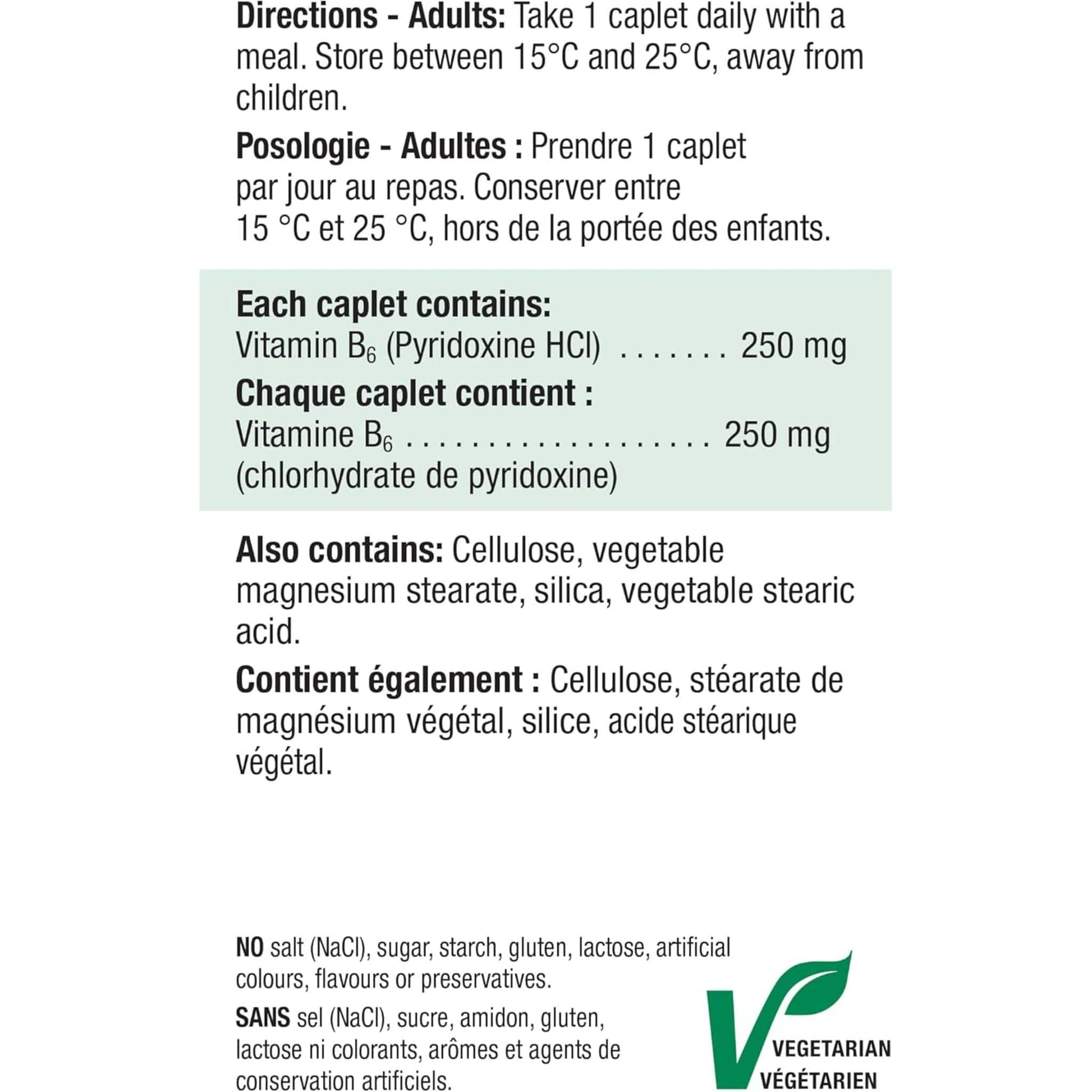 100 Caplets | Jamieson Vitamin B6 250 mg Pyridoxine
