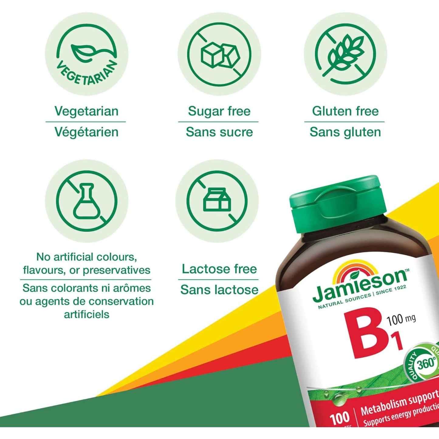 100 Tablets | Jamieson Vitamin B1 100 mg Thiamine