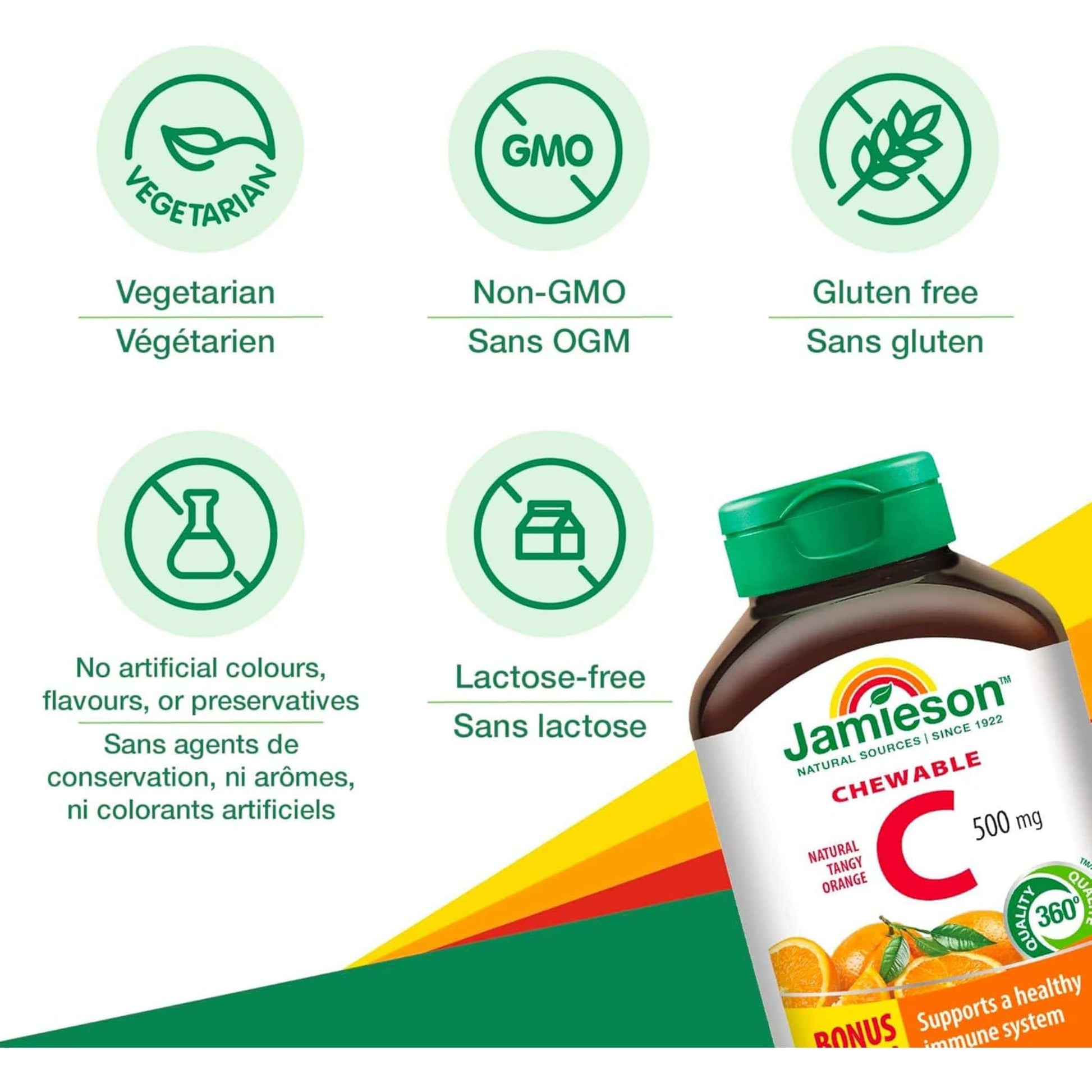 Tangy Orange, 120 Chewable Tablets | Jamieson Vitamin C 500mg Chewable