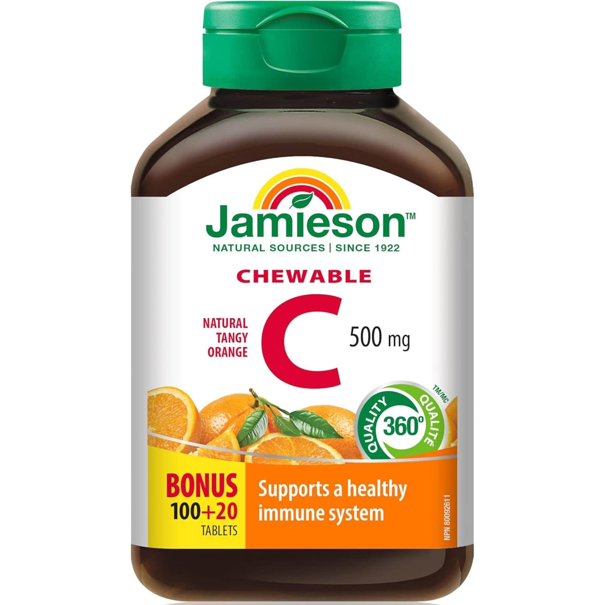 Tangy Orange, 120 Chewable Tablets | Jamieson Vitamin C 500mg Chewable