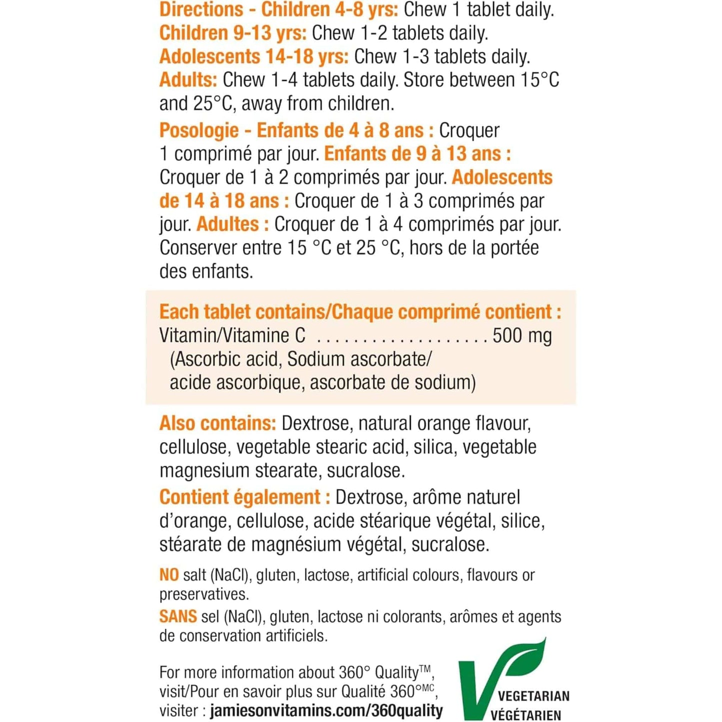 Tangy Orange, 120 Chewable Tablets | Jamieson Vitamin C 500mg Chewable