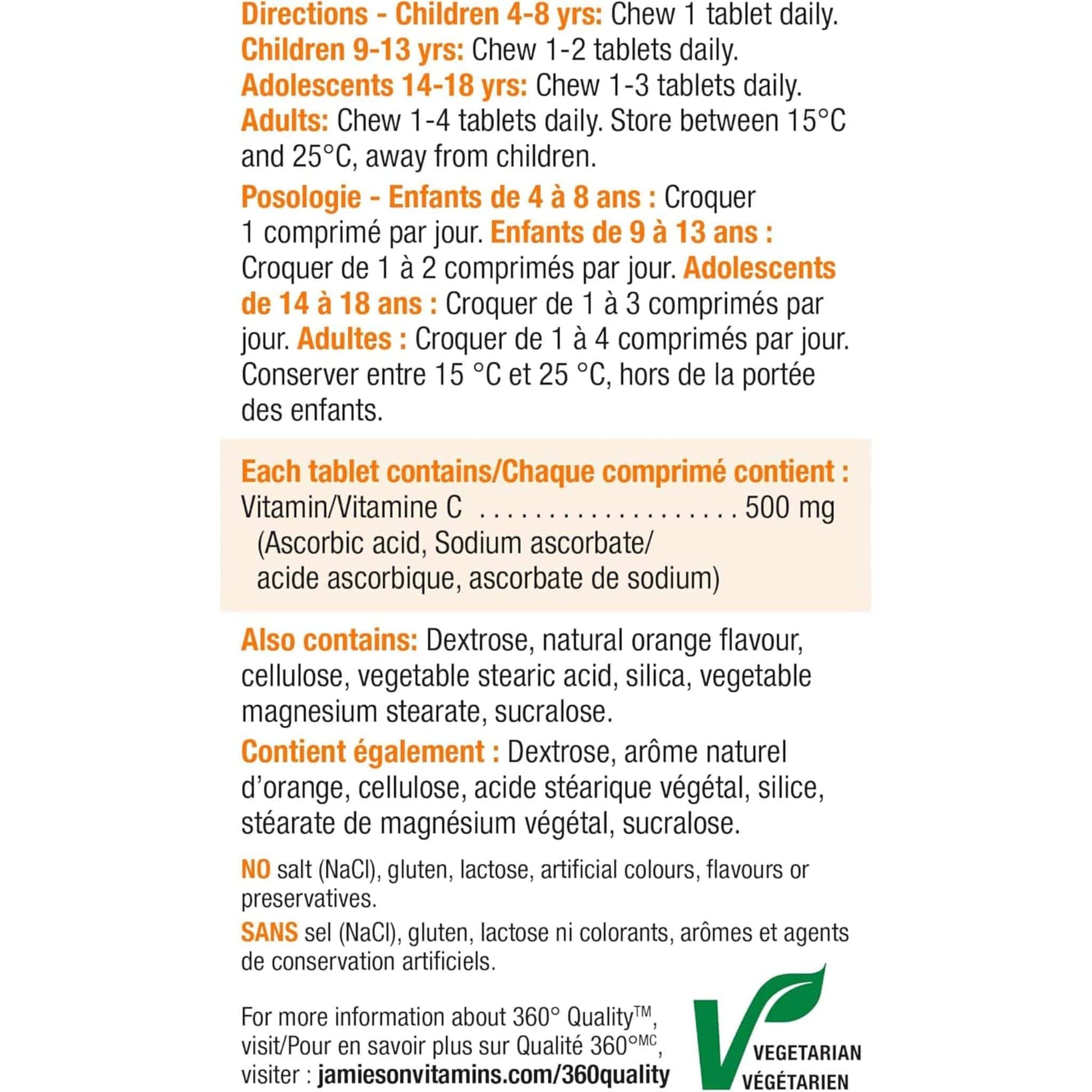 Tangy Orange, 120 Chewable Tablets | Jamieson Vitamin C 500mg Chewable