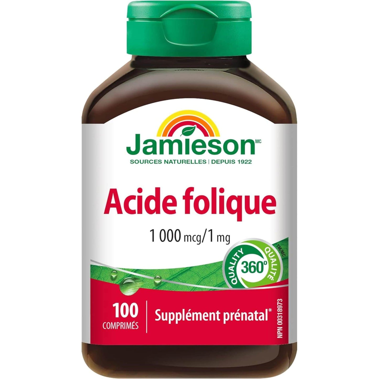100 Tablets | Jamieson Folic Acid 1,000 mcg/1 mg