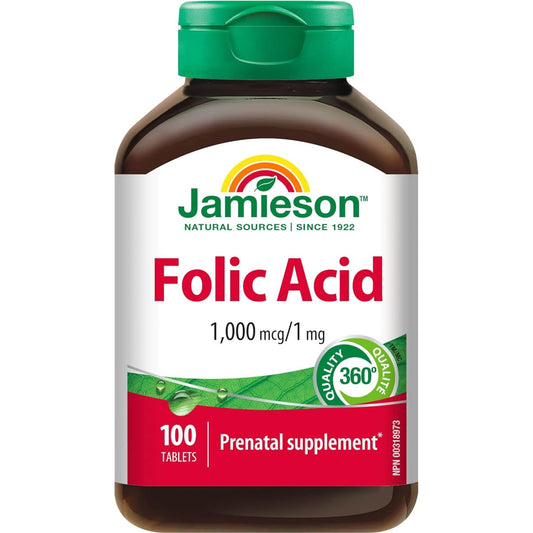 100 Tablets | Jamieson Folic Acid 1,000 mcg/1 mg