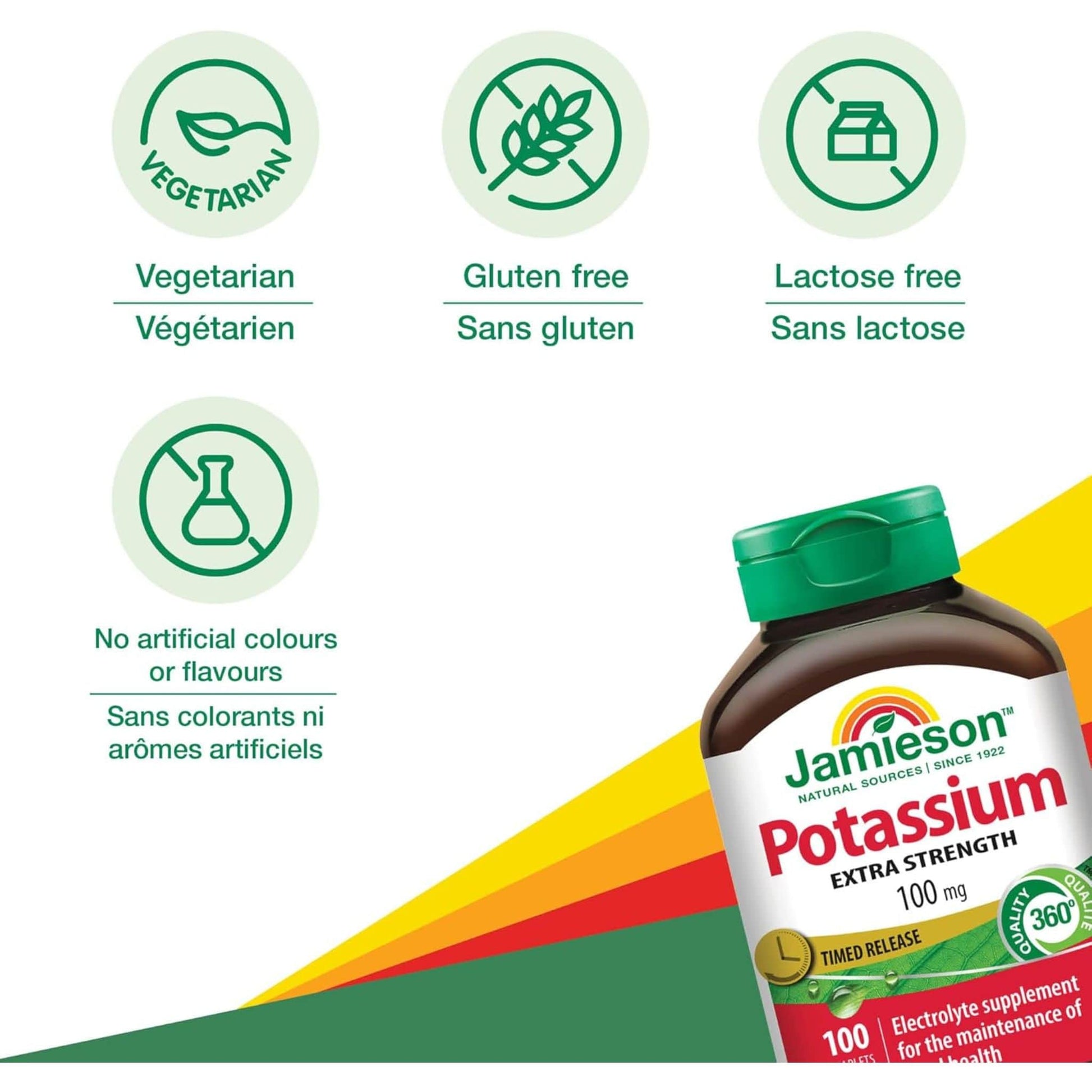 100 Caplets | Jamieson Potassium 100 mg Timed Release, Extra Strength