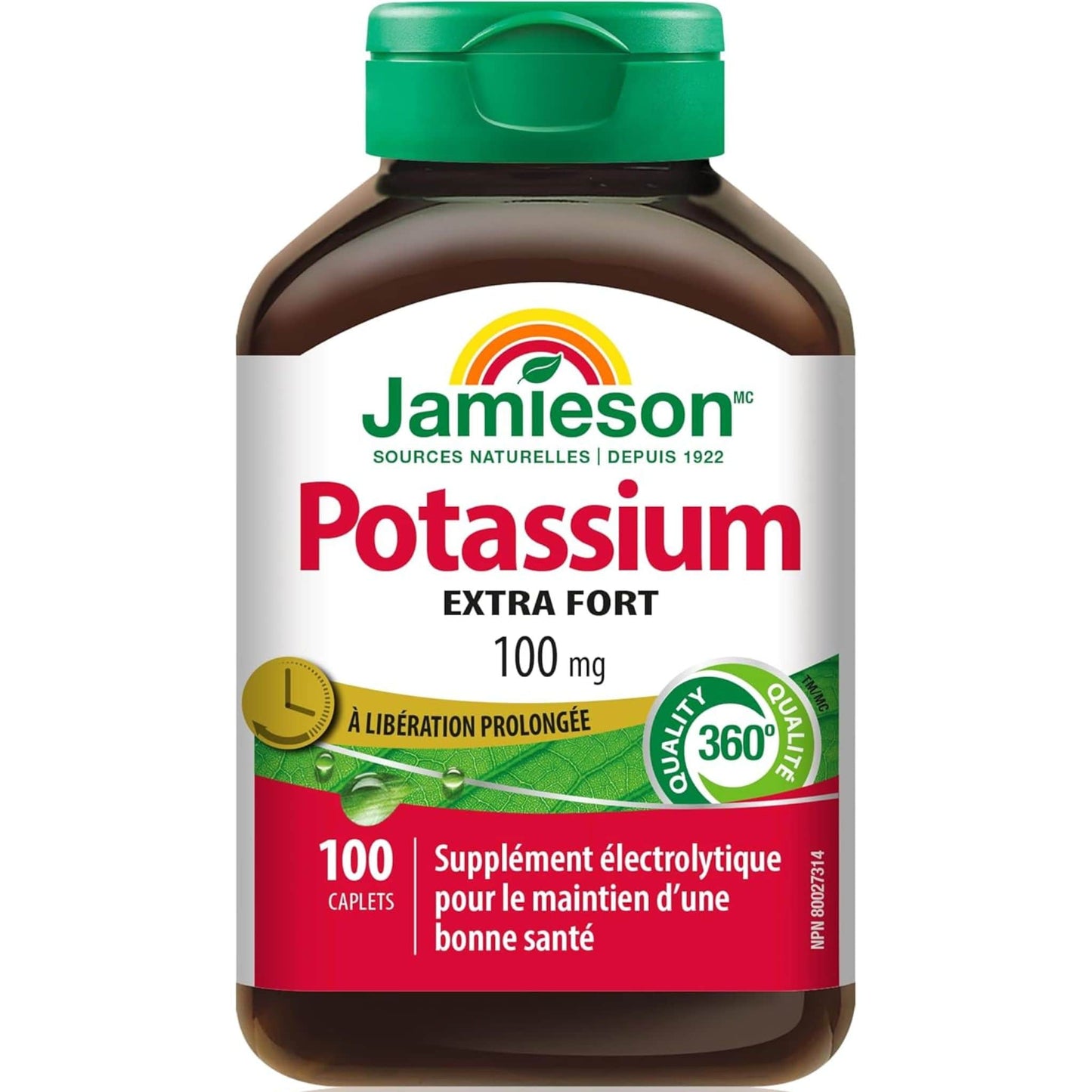 100 Caplets | Jamieson Potassium 100 mg Timed Release, Extra Strength