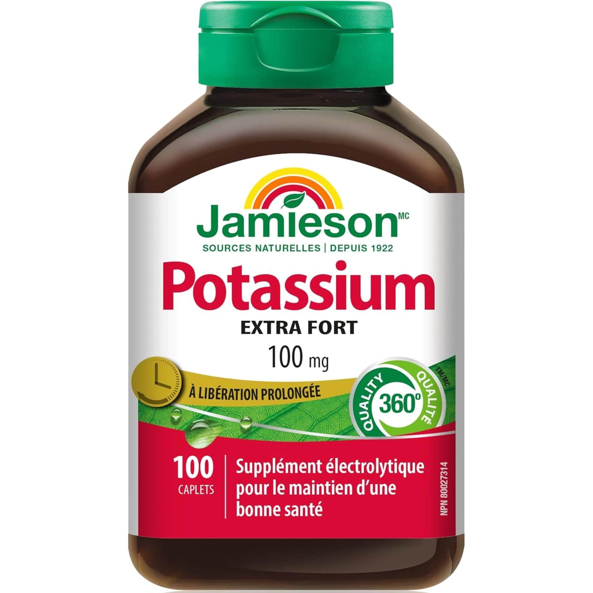 100 Caplets | Jamieson Potassium 100 mg Timed Release, Extra Strength
