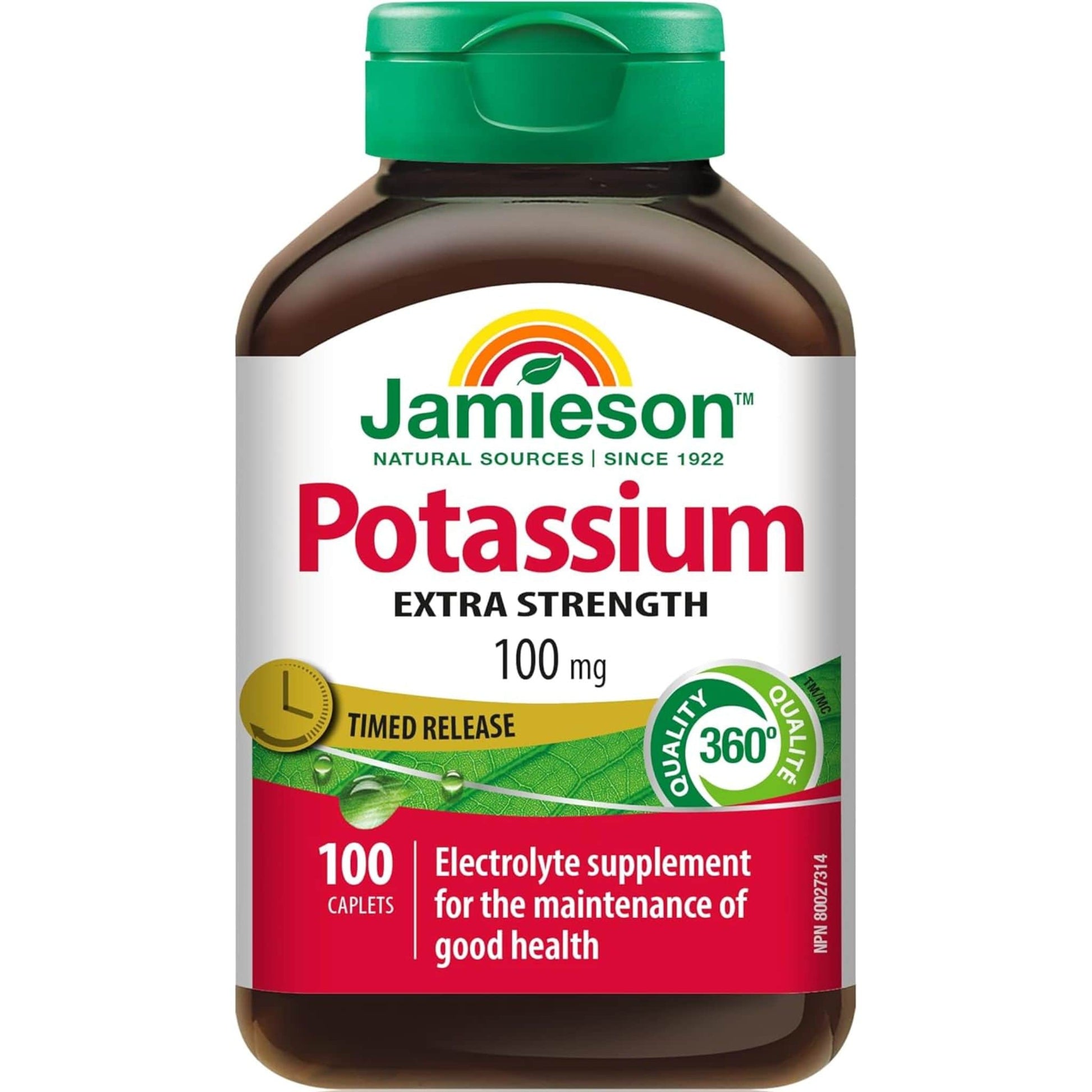 100 Caplets | Jamieson Potassium 100 mg Timed Release, Extra Strength