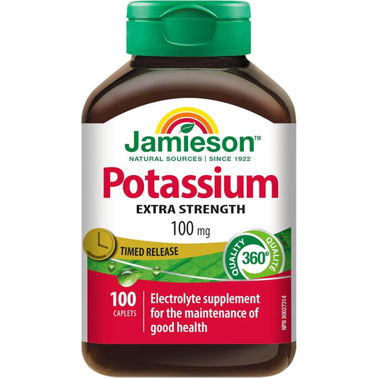 100 Caplets | Jamieson Potassium 100 mg Timed Release, Extra Strength