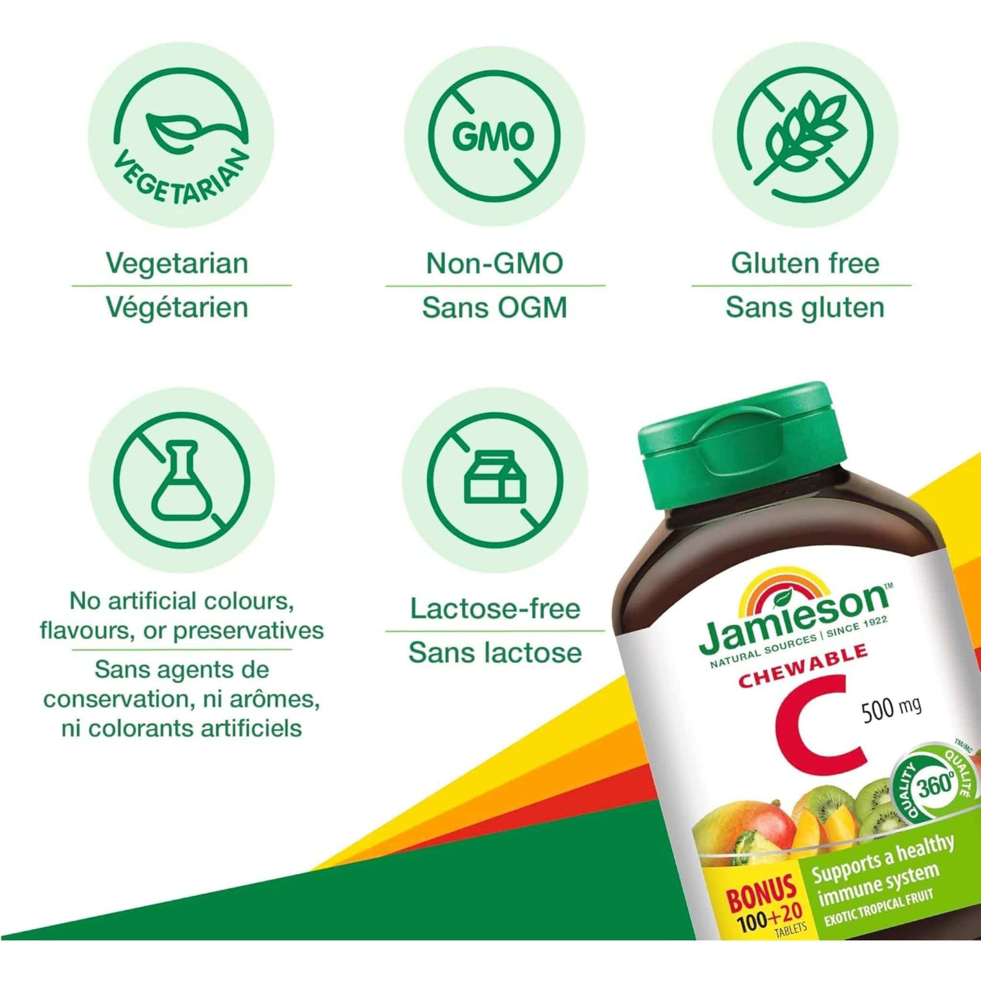 Tropical Fruit, 120 Chewable Tablets | Jamieson Vitamin C 500mg Chewable