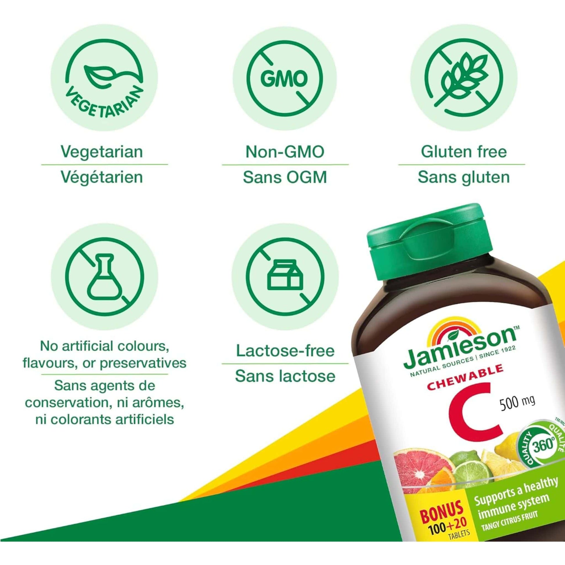 Citrus Fruit, 120 Chewable Tablets | Jamieson Vitamin C 500mg Chewable 