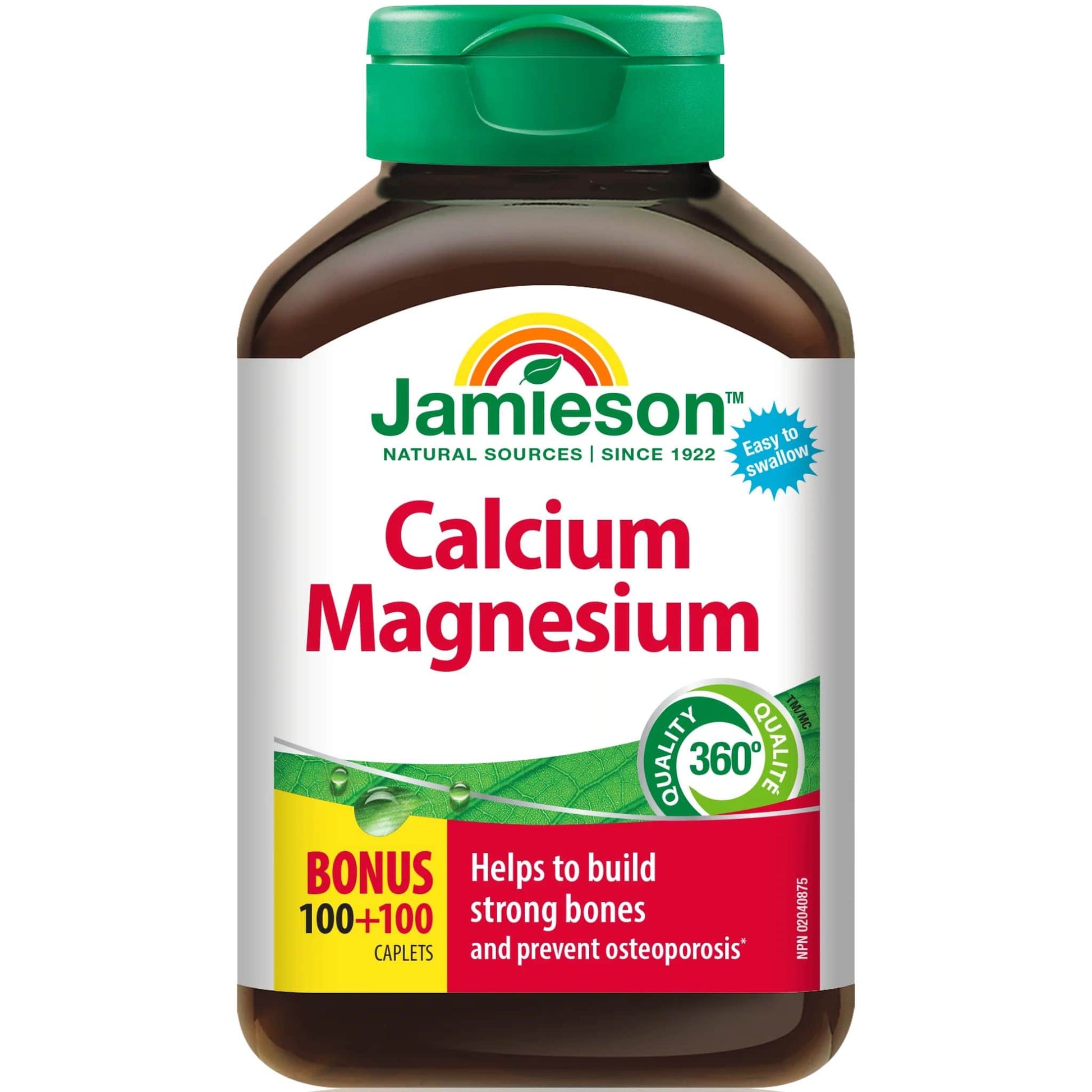 Bonus, 100+100 Caplets | Jamieson Calcium Magnesium, Easy to Swallow