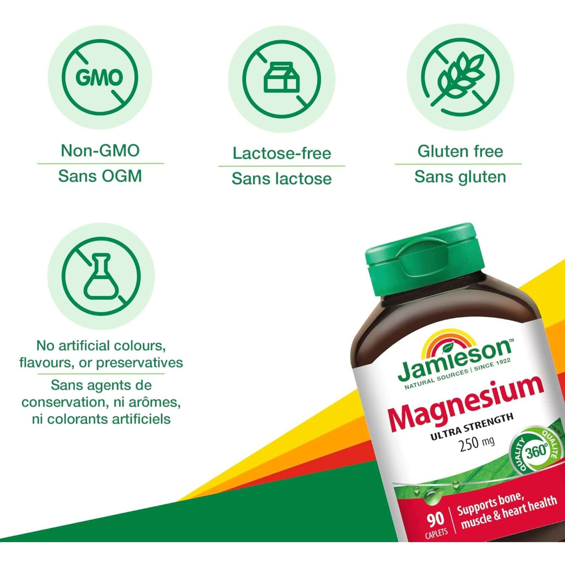 90 Caplets | Jamieson Magnesium 250 mg Ultra Strength