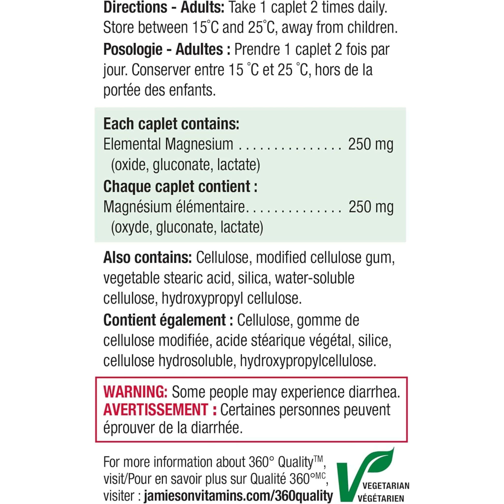 90 Caplets | Jamieson Magnesium 250 mg Ultra Strength